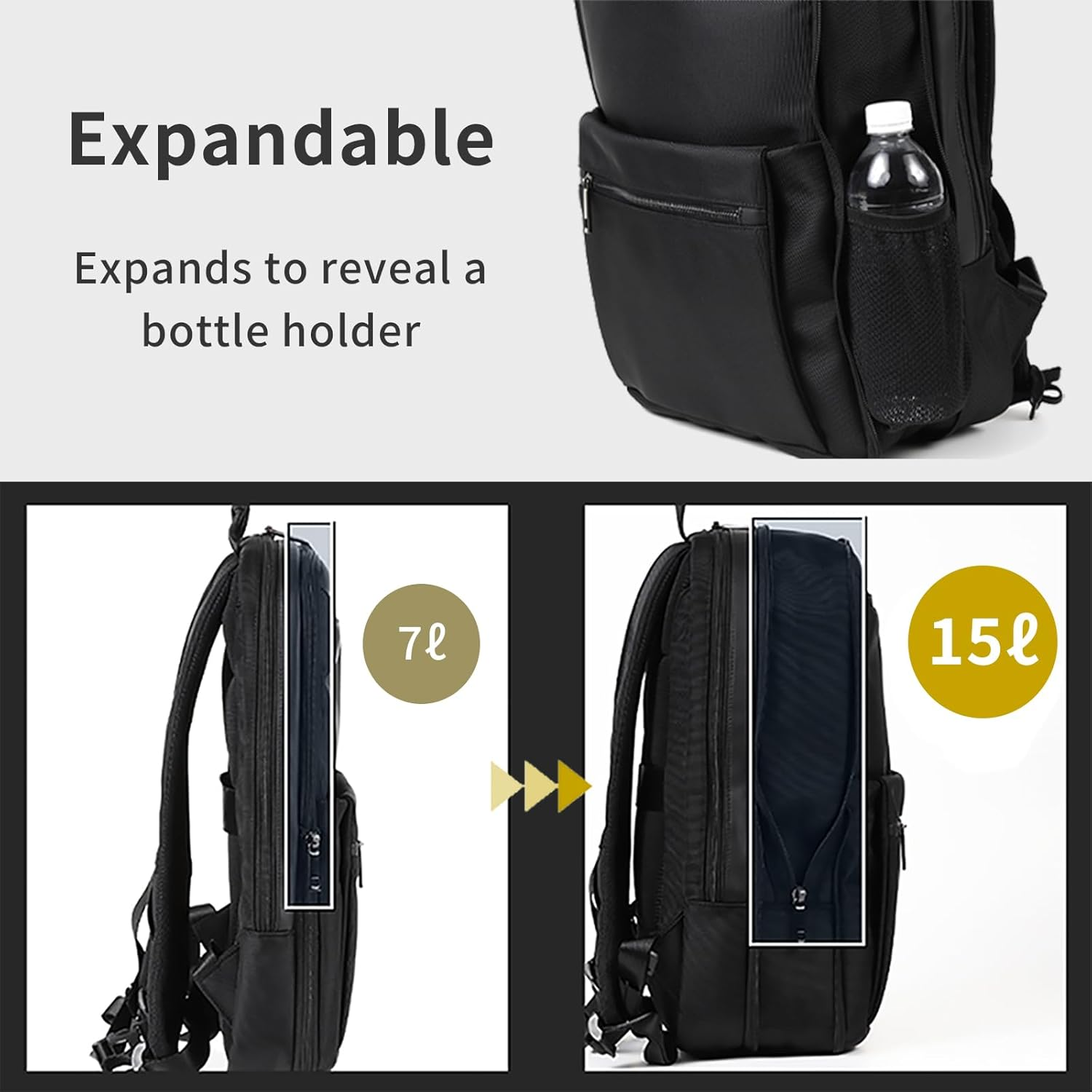 Zepirion Expack Men'S Slim Business Backpack, Twice Expansion, Water Repellent, 15.6-Inch Laptop, A4 Storage, Thin Backpack, Commuting Bag image number 3