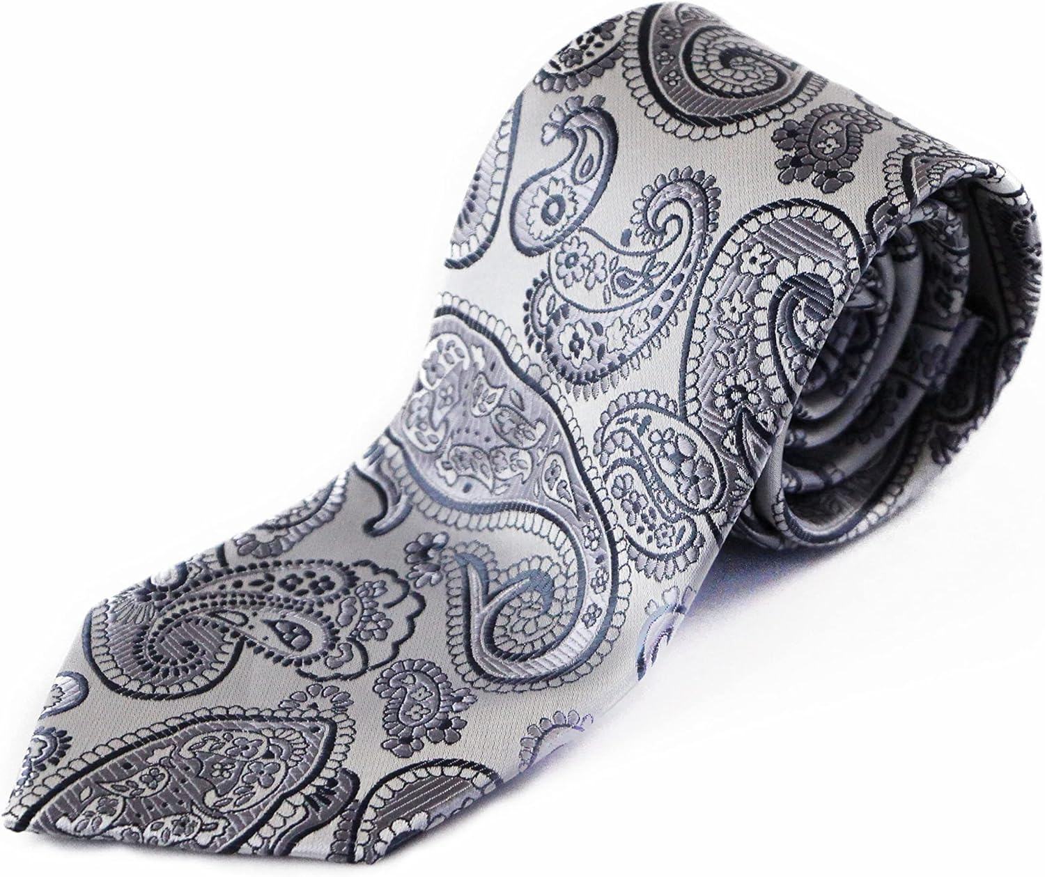 Mens Silver & Grey Paisley Patterned 8Cm Neck Tie Silver Grey