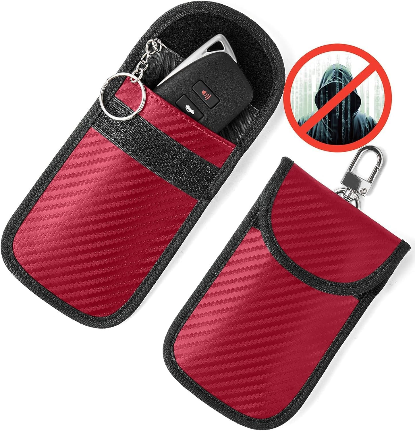Car Key Protector(2 Pack)&ndash; Car RFID Signal Blocking, Car Security Protection, Anti-Theft Pouch, Anti-Hacking Case Blocker (Red, One Size)