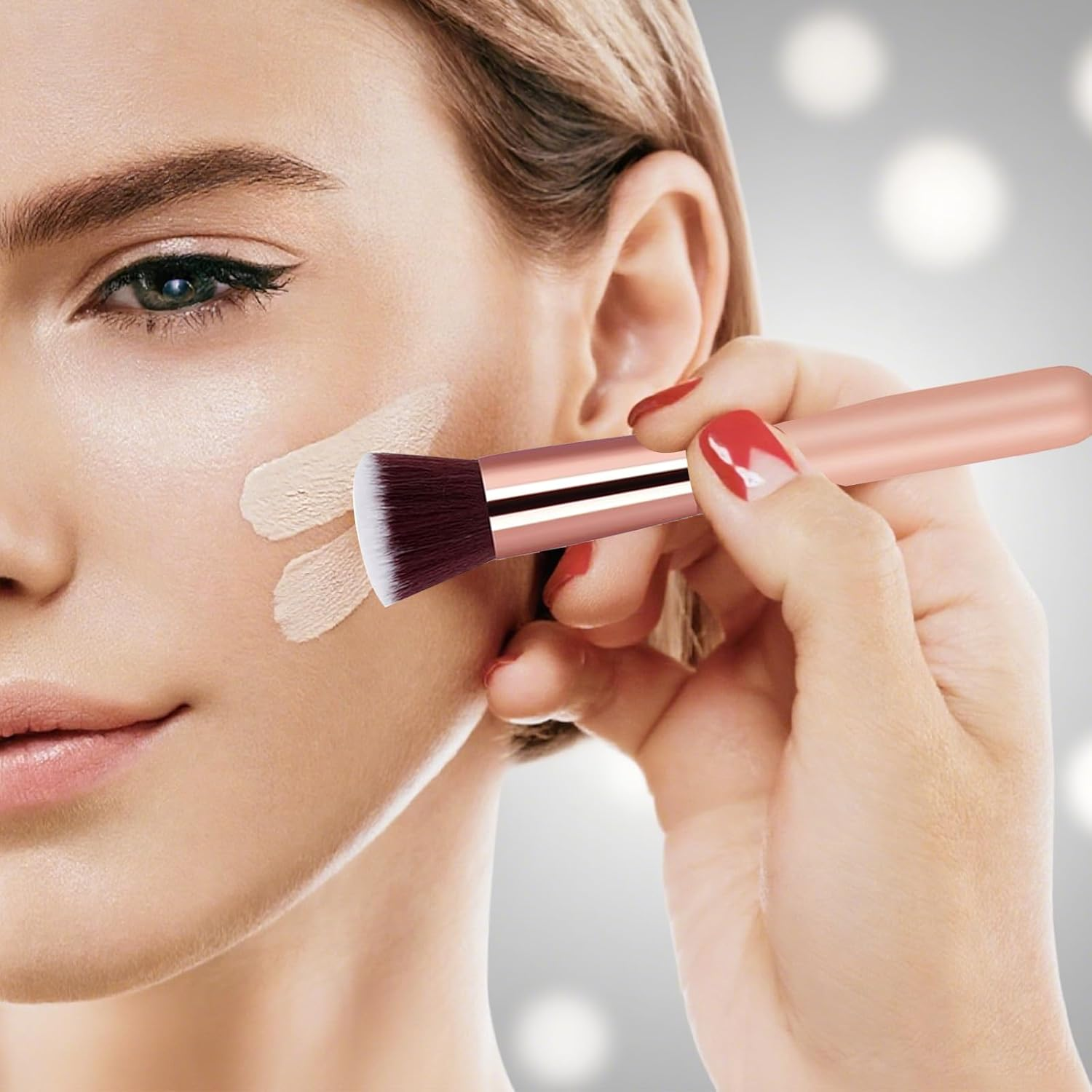 Set of 2 Make-Up Brushes, Foundation Brush, Professional Make-Up Brush for Foundation and Concealer, Dense Synthetic Bristles, Brush Make-Up for Liquid, Creamy or Powdery Make-Up