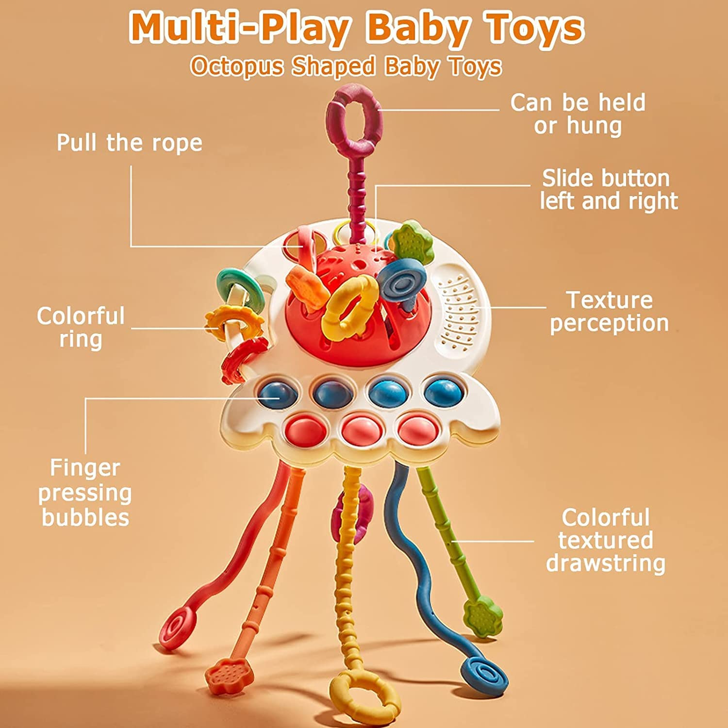 Baby Toys 6 to 12 Months, Sensory & Montessori Toys for 1 Year Old, Octopus Pull String Toys, Travel & Teething Toys for Car Seat, Baby Girl Boy Gifts for 6, 9, 12, 18 Months Infant Toddler image number 3