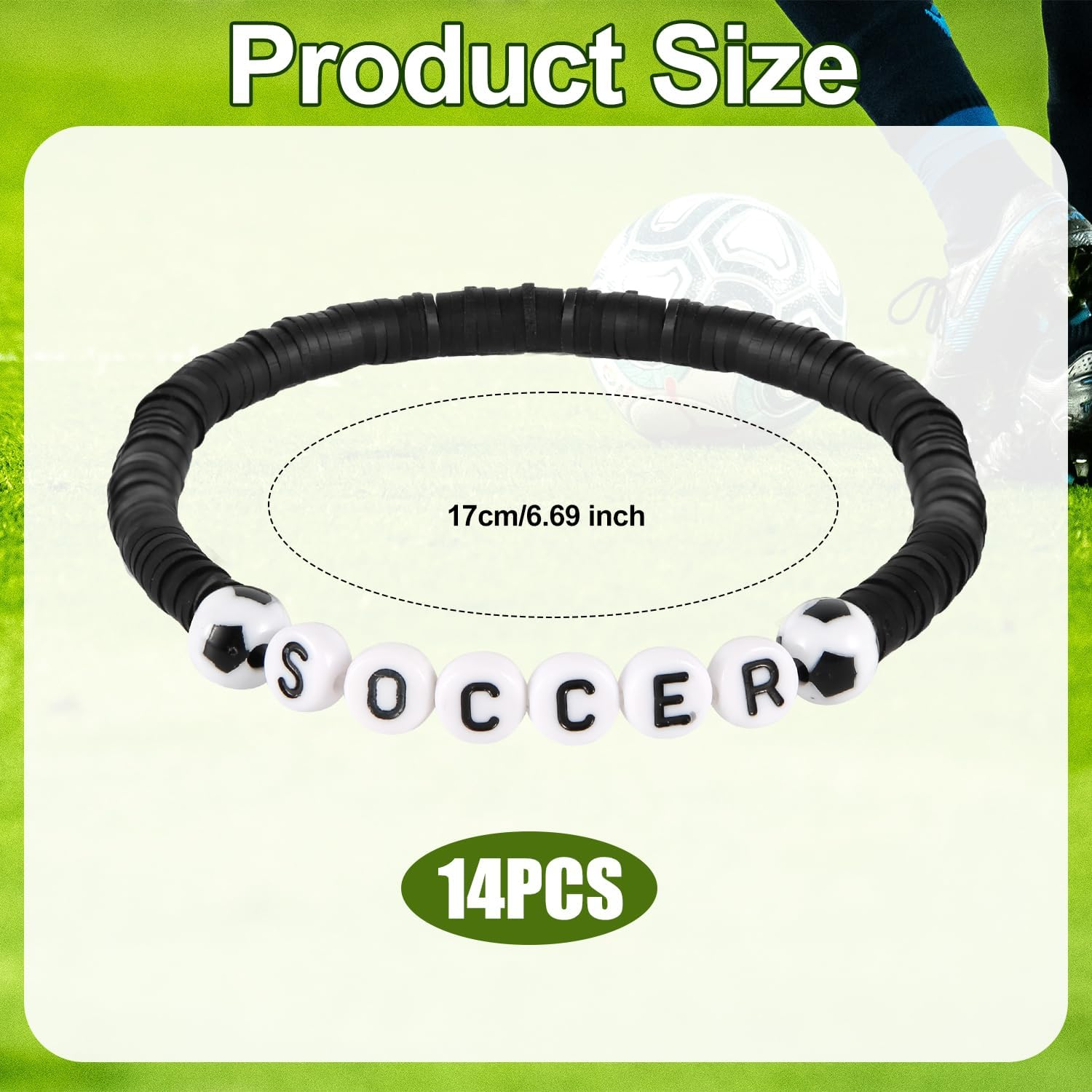 14 Pcs Soccer Bracelets, Soccer Sports Bracelets That Can Be Stacked with Clay Beaded Bracelets Soccer Gifts Party for Teenage Boys Girls, Sredni, Polymer Clay, Acrylic, No Gemstone