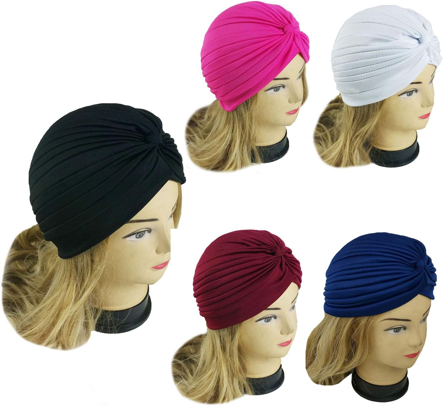 XERU 5 Women Stretchy Turban Chemo Cap Bennie Head Wrap Headwear - 5 Dk image number 5
