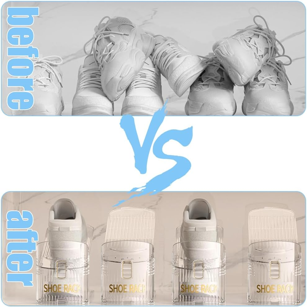 12 Pack Separable Shoe Rack, Adjustable Shoe Stacker, Portable Shoe Slots Organizer, Shoe Stacker Holder Storage, Suitable for Closet Organization (27.2*10*12 CM, Clear）