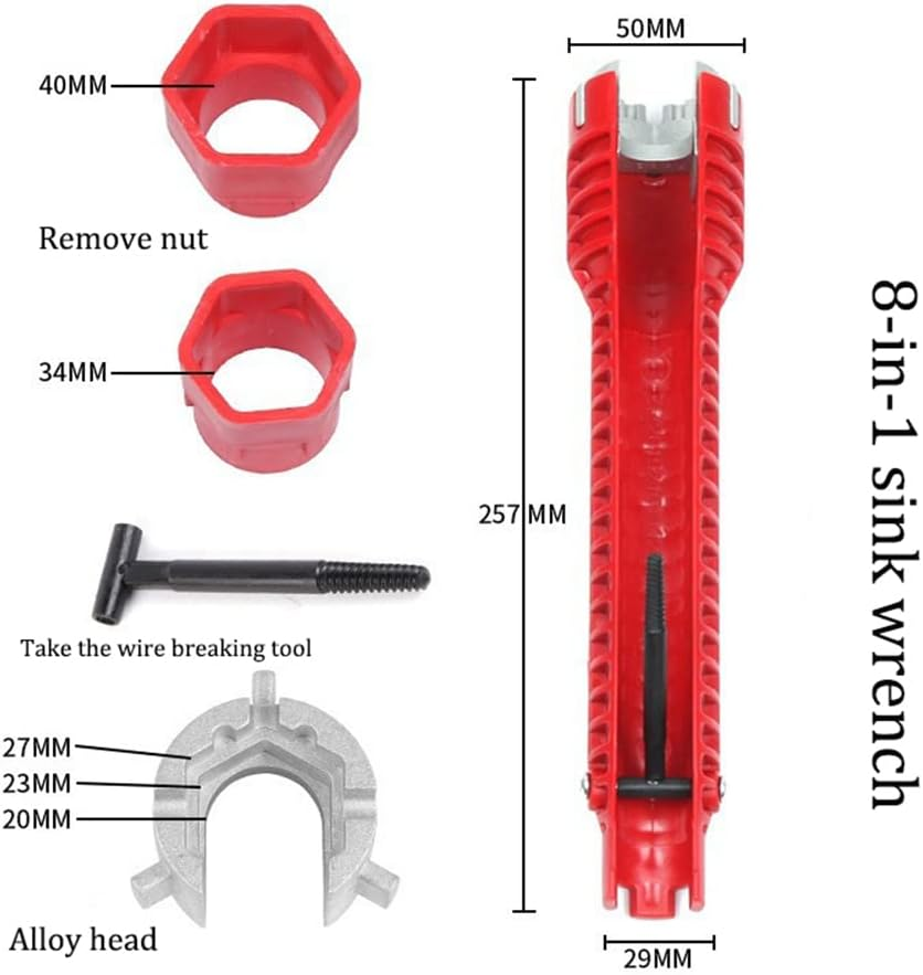 (8-In-1) Professional Plumbing Tool, Faucet and Sink Installer, Multi-Size 20-27/34-40Mm for Toilet Bowl/Sink/Bathroom/Kitchen Plumbing Repair Installation and More (Red) image number 5