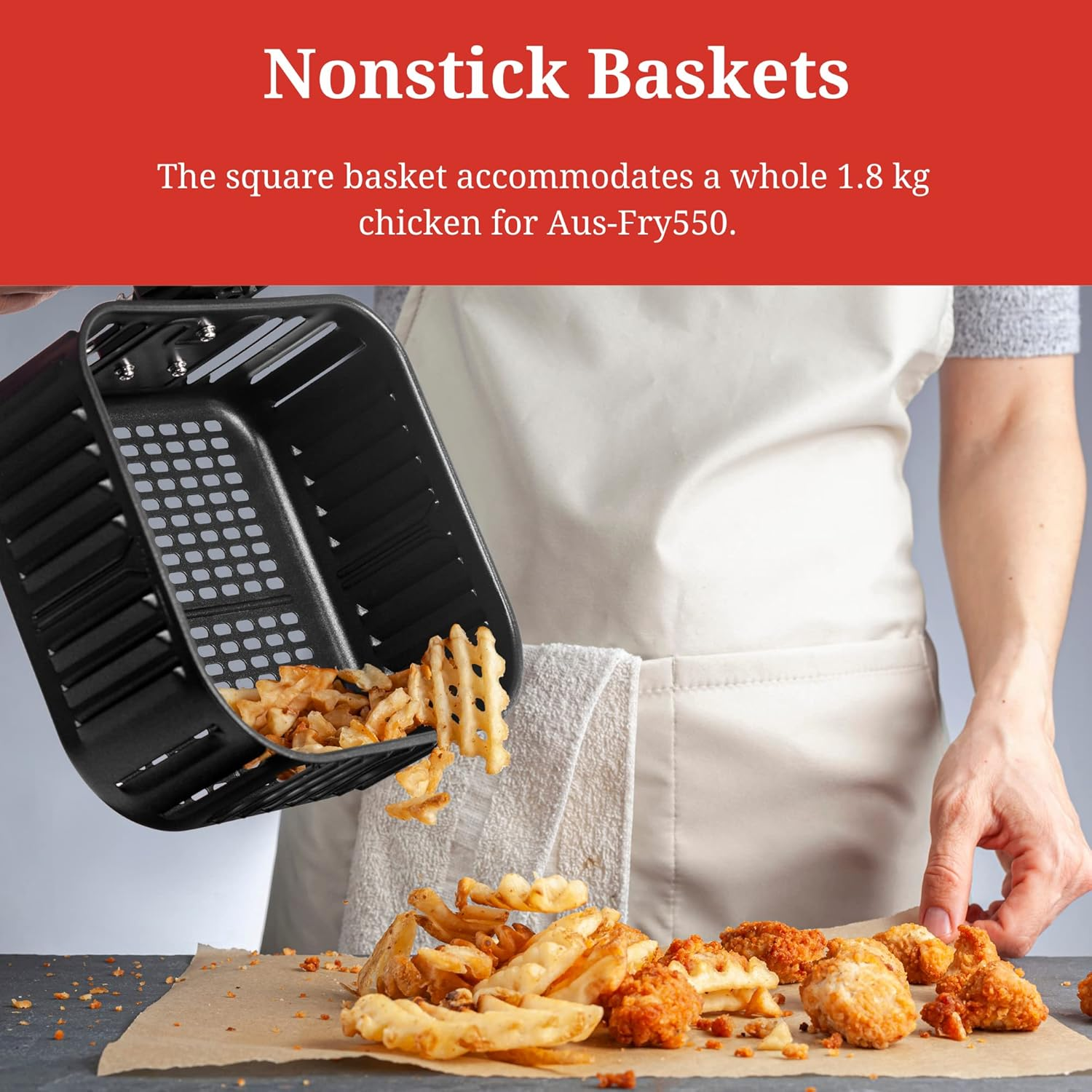 AUSPURE Kitchen Air Fryer Replacement Basket, 5.5L Original Basket for AUSPURE Aus-Fry550 Air Fryers, Non-Stick, Dishwasher-Safe, Aus-Fry550Ba image number 5
