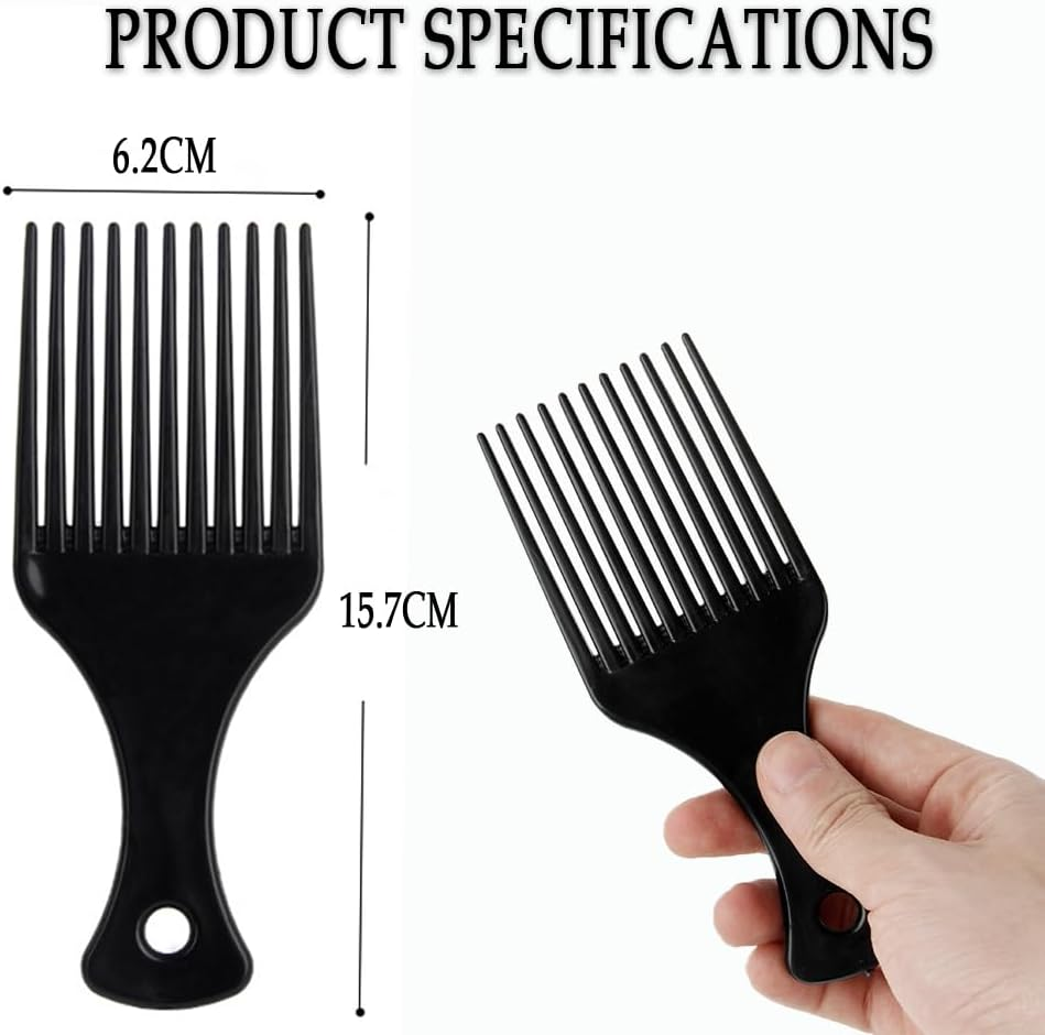 DAZISEN Afro Hair Combs 2 Pack Black Plastic Wide Tooth Hair Comb for Curly, Wavy and Kinky Hair for Men and Women image number 2