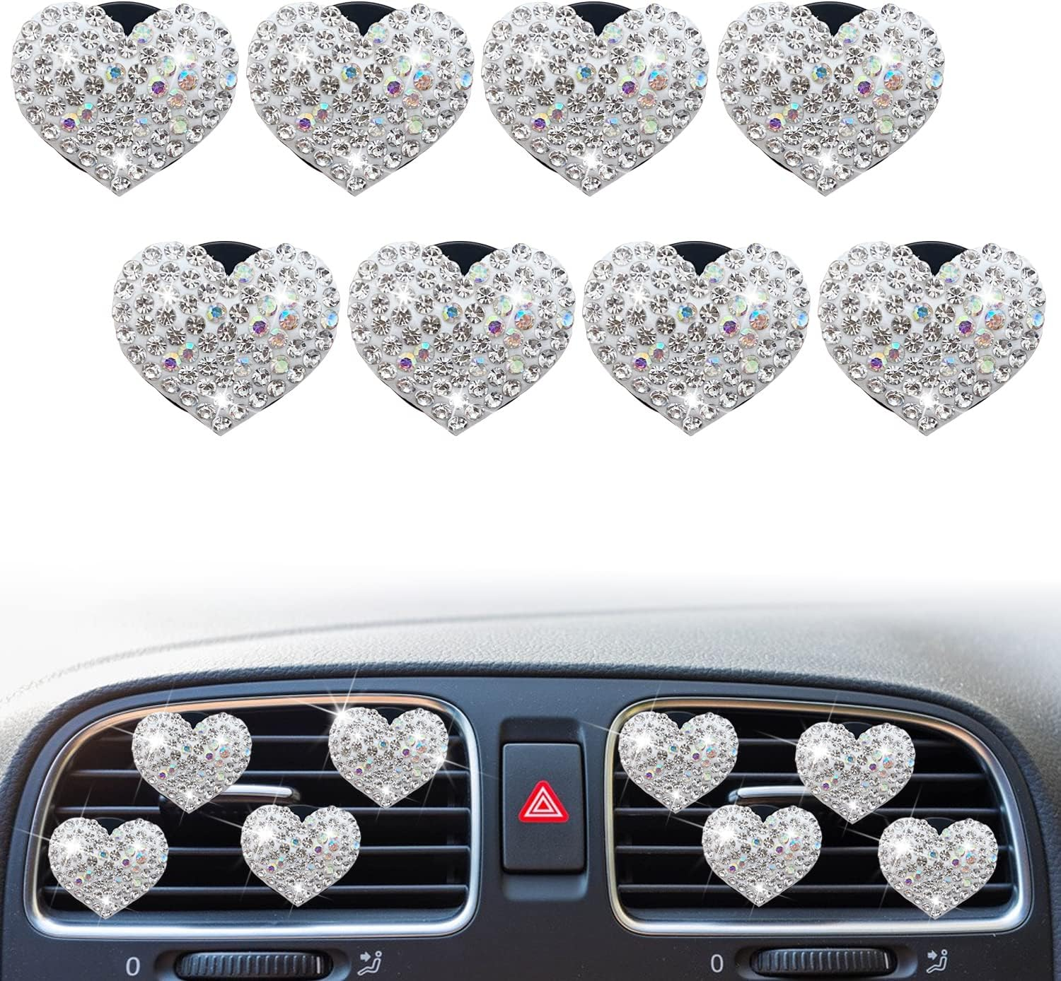 8 Pcs Bling Heart Air Vent Clips, Crystal Car Fresheners, Diffuser with Rhinestone Decoration, Cute Interior Accessories for Women Girls (Silver)