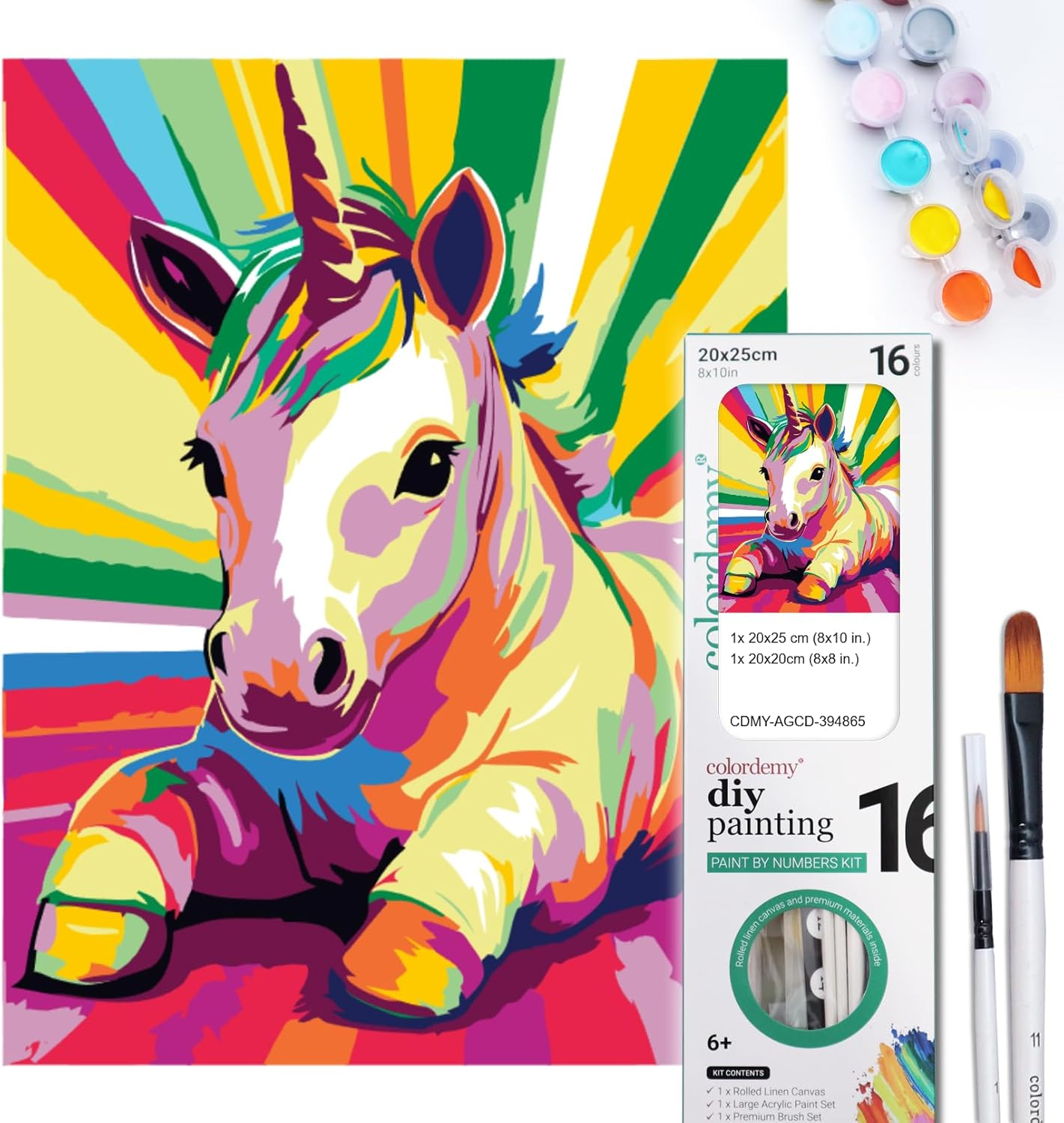 COLORDEMY 2-In-1 Paint by Numbers Kit - Rolled Canvases (20X25Cm & 20X20Cm), 16 Colours, Brushes & Paints Included - Fun for Adults & Kids, Perfect for Parties or Group Painting (Unicorn Design) - Eagle image number 7