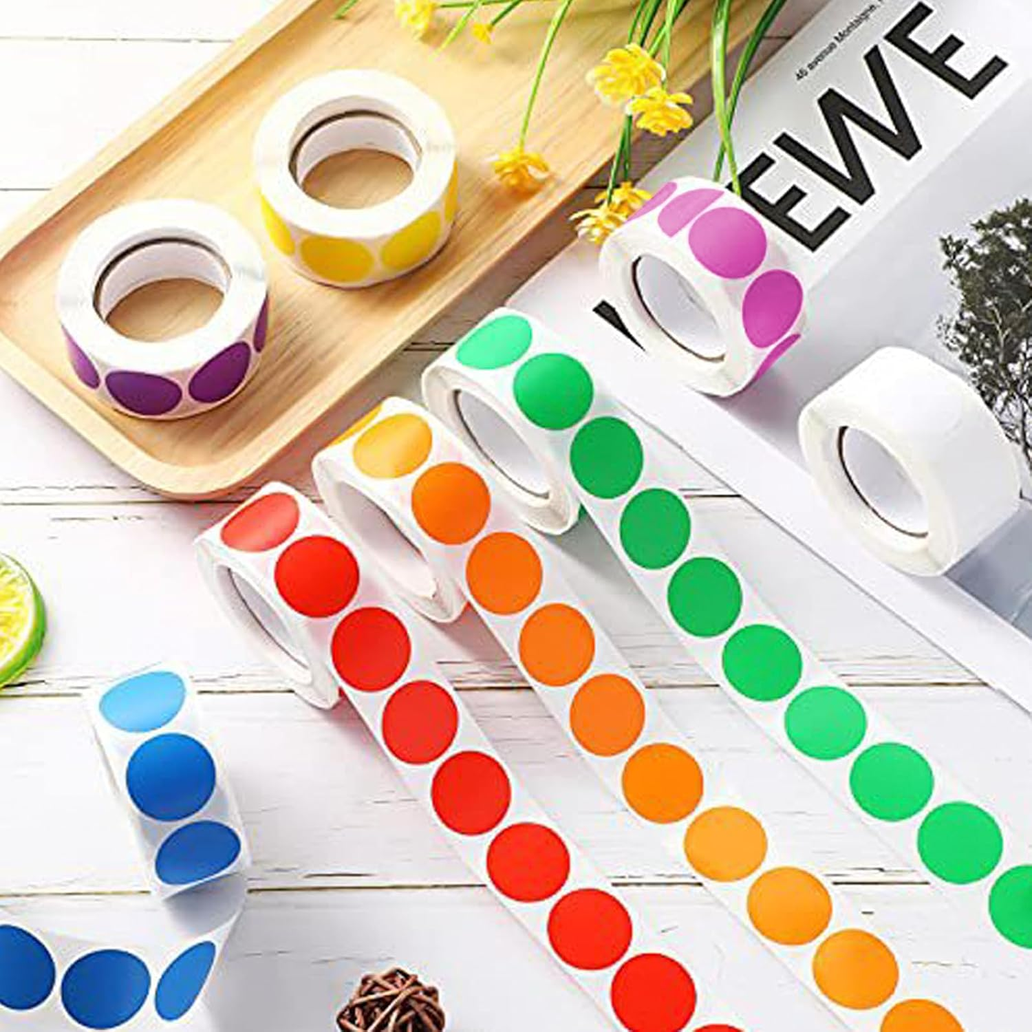 VANRA 10000 PCS Colored Dot Stickers 3/4 Inch Removable Color Coding Labels Set round Color Coded Dots Circle Stickers Bulk 10 Colors for Student, Office (10 Rolls)