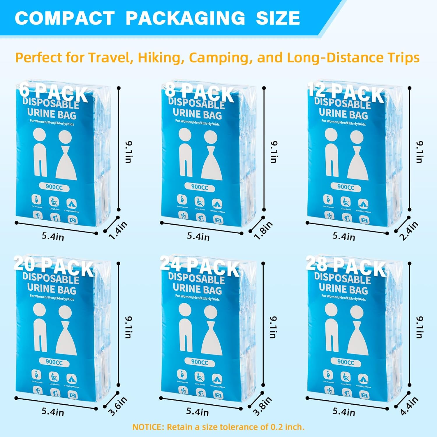 Disposable Urine Bag for Travel - 900ML Portable Pee Bags for Women Men 12 PCS/24PCS Emergency Vomit Bags Unisex Urinal Toilet Bag for Car Camping, Road Trip,Traffic Jams, Pregnant, Kids, Patient - Blue-12 image number 6