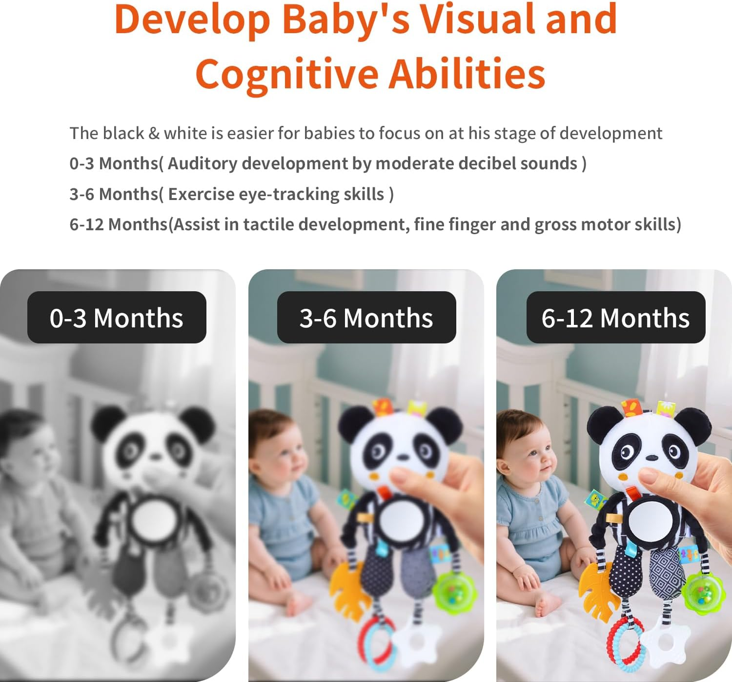 High Contrast Baby Toys,Black and White Hanging Toys,Car Seat Stroller Toys Newborn Boys and Girls 0 3 6 9 12 Months image number 3