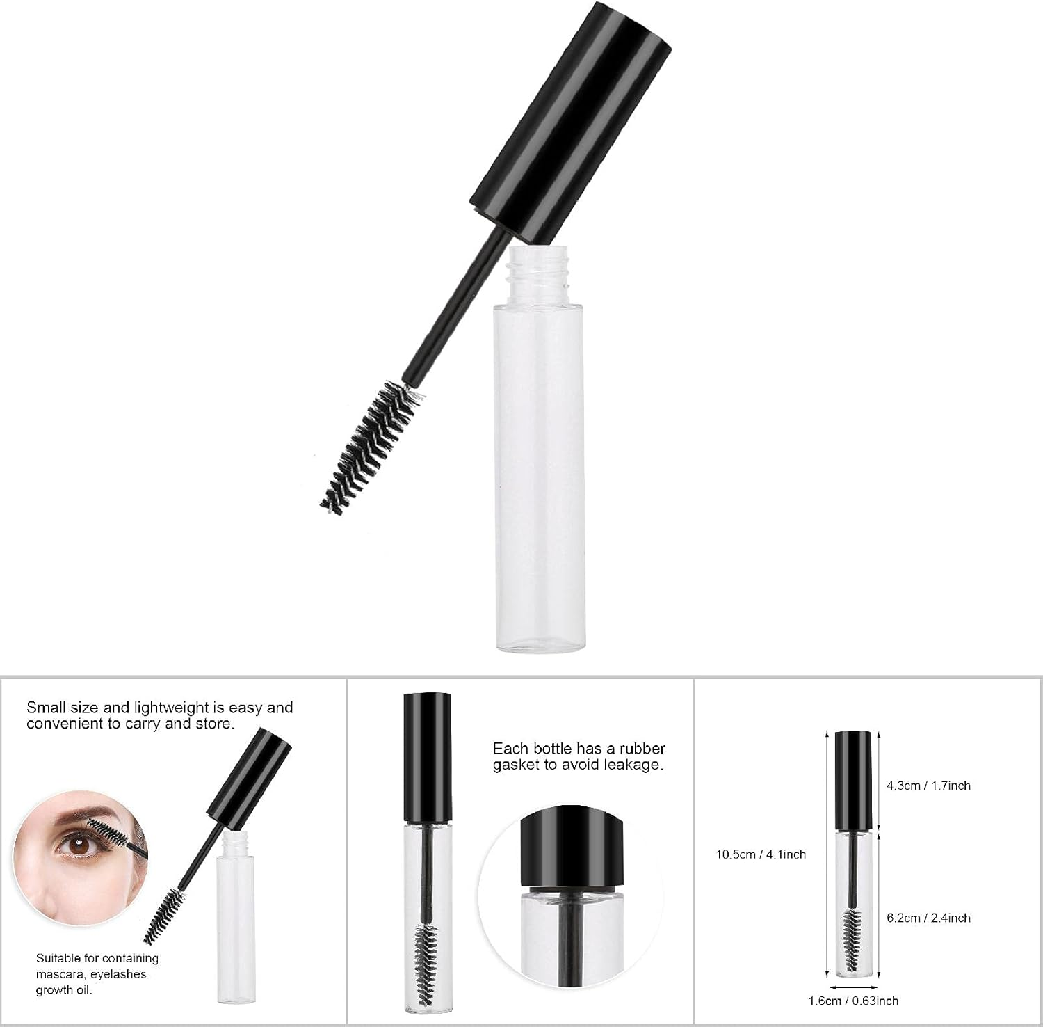 Xiuganpo 10Ml Empty Mascara Tube Durable Eyelash Wand Container for Makeup Artist Eco-Friendly Material (10Ml Black Cap) image number 5