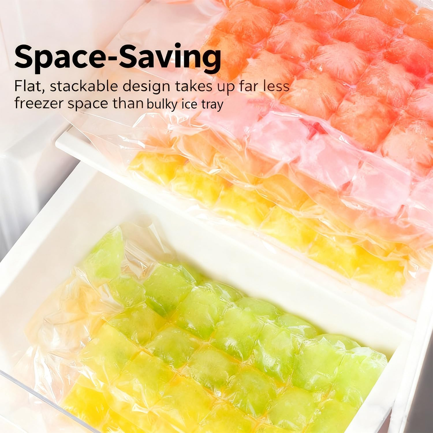 Disposable Ice Cube Bags 50Pcs - 1200 Self-Sealing Ice Cube Trays with 1 Funnel, Bpa-Free PE Material Ice Cubes for Freezer Cocktail Wine Food Party, Leak-Proof & Space-Saving