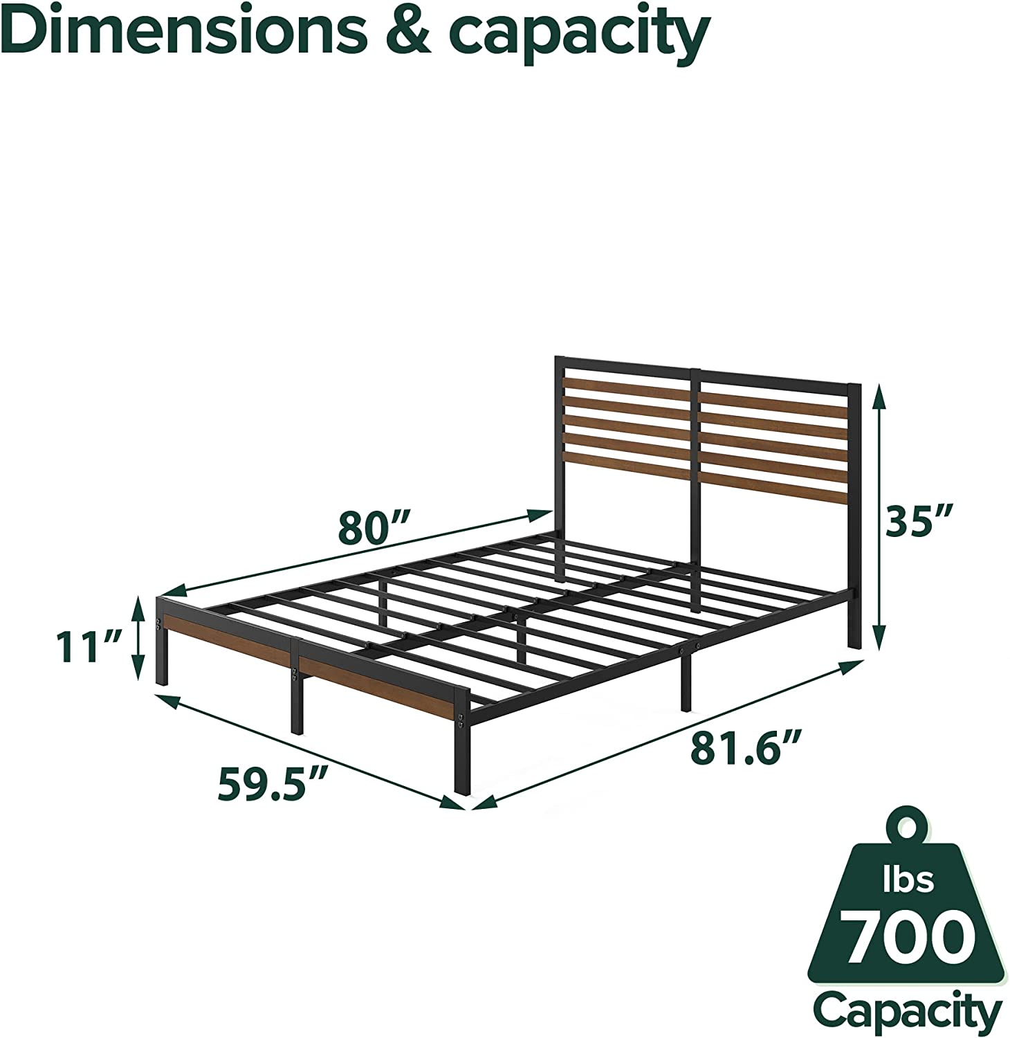 Zinus Kai Bamboo and Metal Bed Frame Hybrid Platform Base with Footboard - Queen image number 3