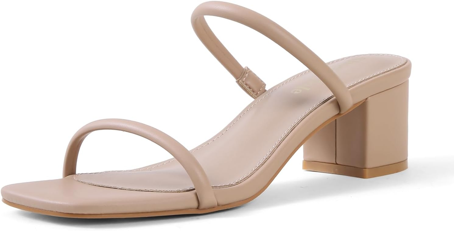 Shoe'N Tale Strappy Heels for Women Square Open Toe Two Strap Low Block Heel Slip on Dressy Sandals Shoes image number 7