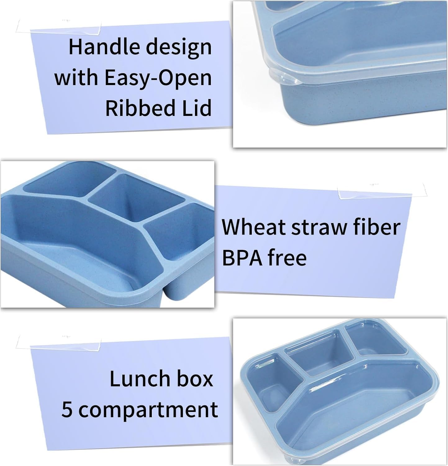 Bento Box Adult Lunch,Bento Lunch Box, 4 Pack, 4 Compartment Meal Prep Container for Kids, Reusable Food Storage Snack Containers Stackable School, Work, and Travel image number 5