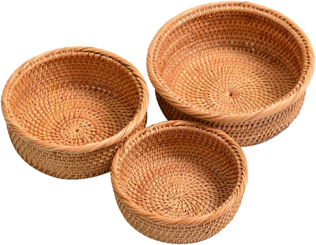 OKUMEYR 1Set Vintage Rattan Storage Baskets for Fruits and Vegetables Multi-Purpose Desktop Organizer for Home Kitchen Office and Bakery Decor image number 6