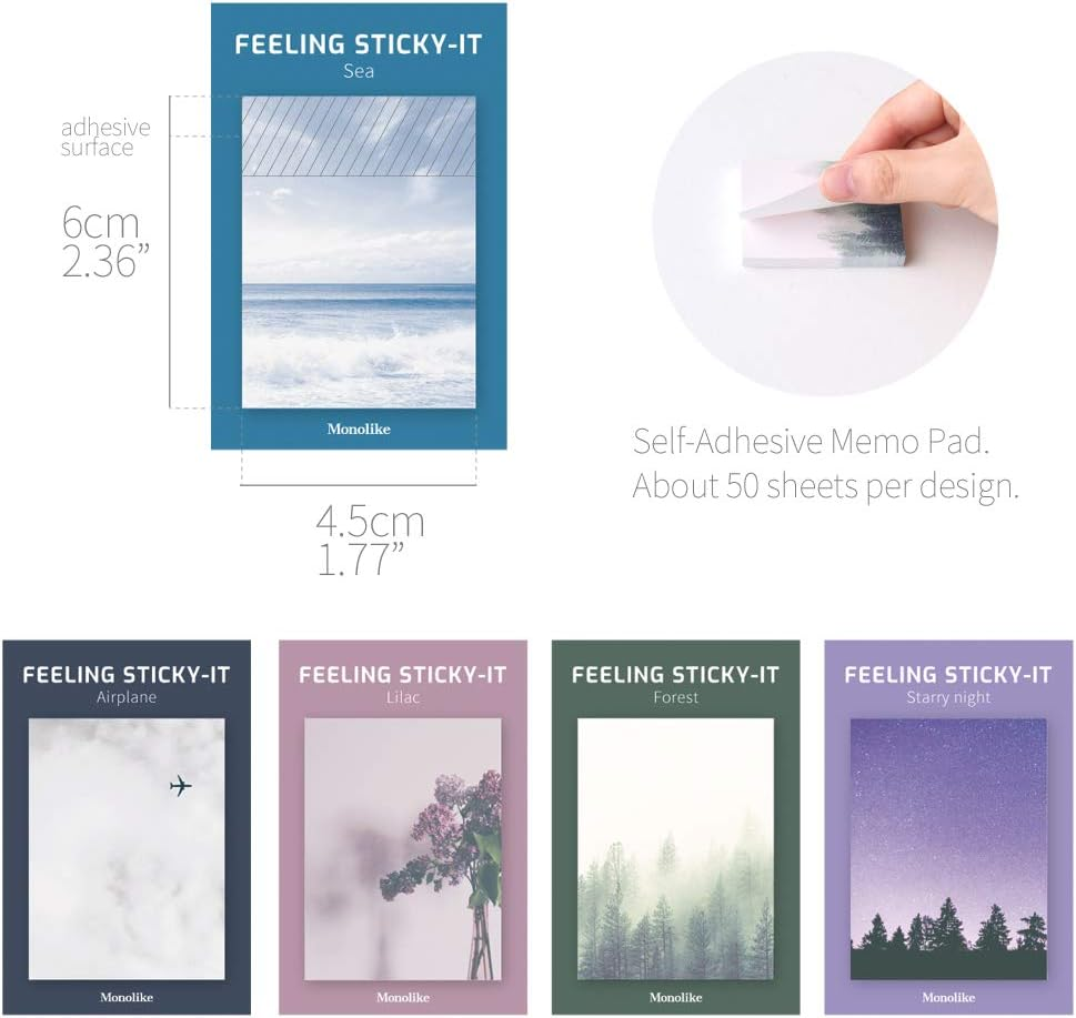 Monolike Feeling Sticky-It - 5P Set Self-Adhesive Memo Pad 50 Sheets