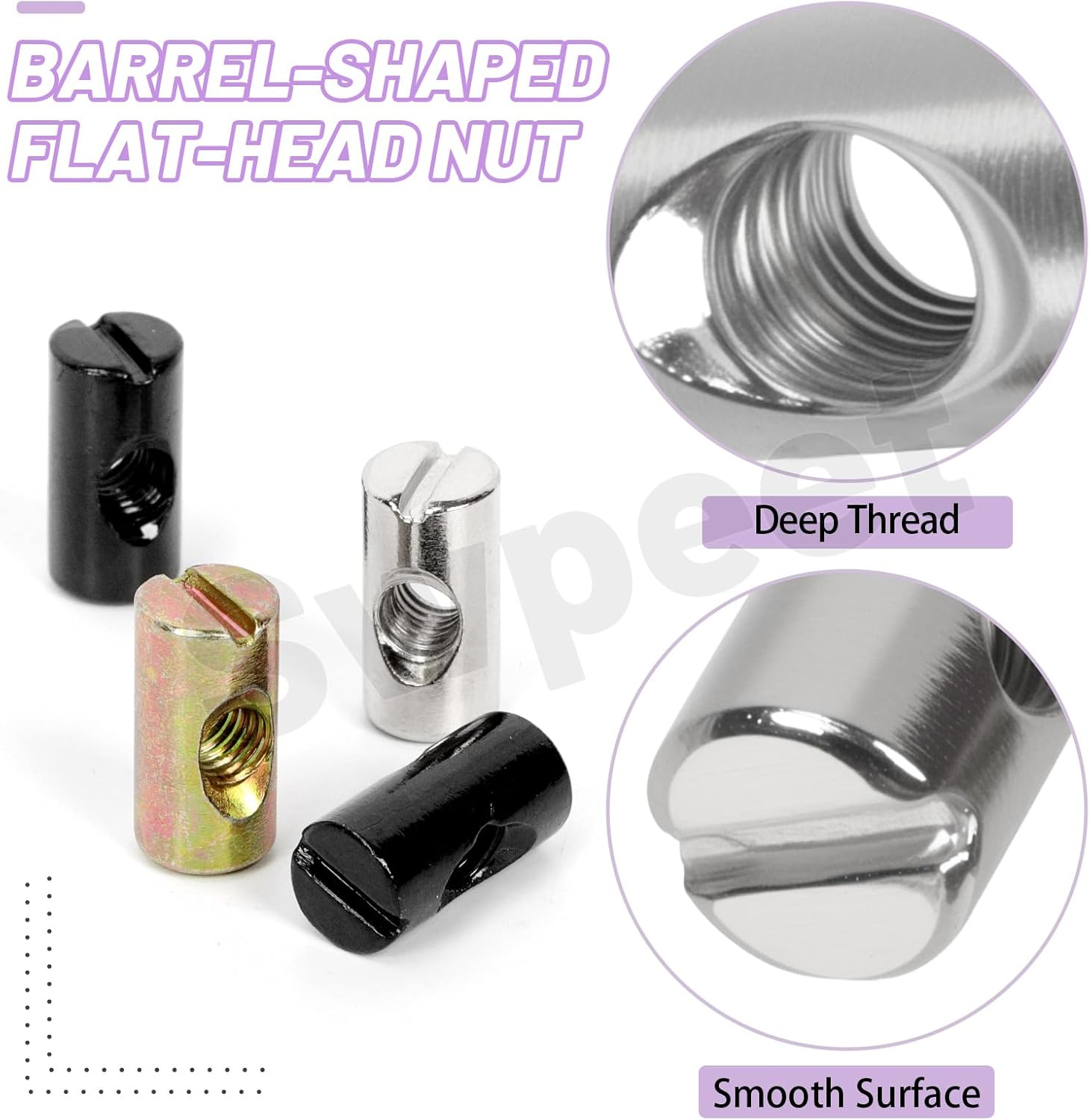 Swpeet 40Pcs Metric M6&times;20Mm Nickel Plated Barrel Nuts Kit,Cross Dowels Slotted Nut, Furniture Nuts Embedded Nut for Beds Crib Chairs Hardware Replacement image number 5