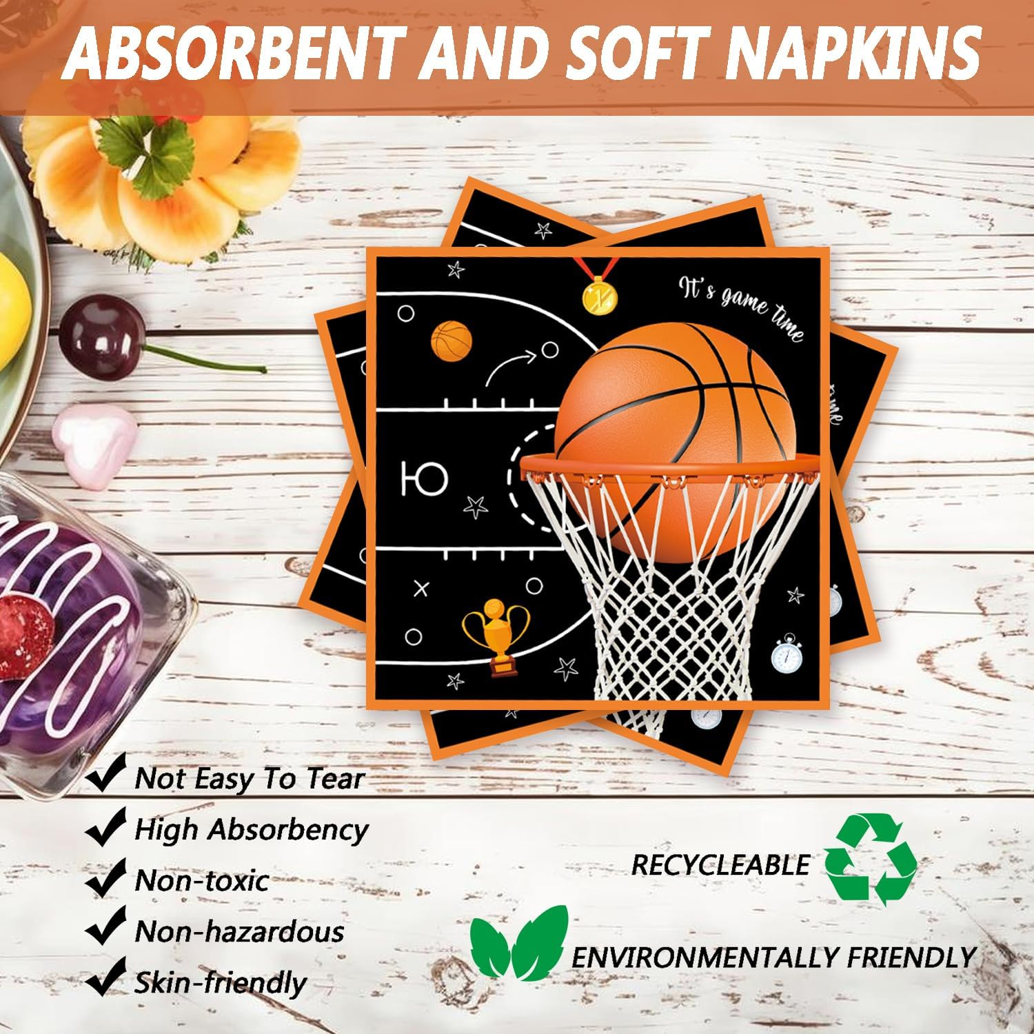 60 Pcs Basketball Paper Plates and Napkins Disposable Birthday Party Plates Dinner Dessert Tableware Supplies for Kids Basketball Birthday Sports Themed Party Decorations Serve 20 - Independence Day image number 5