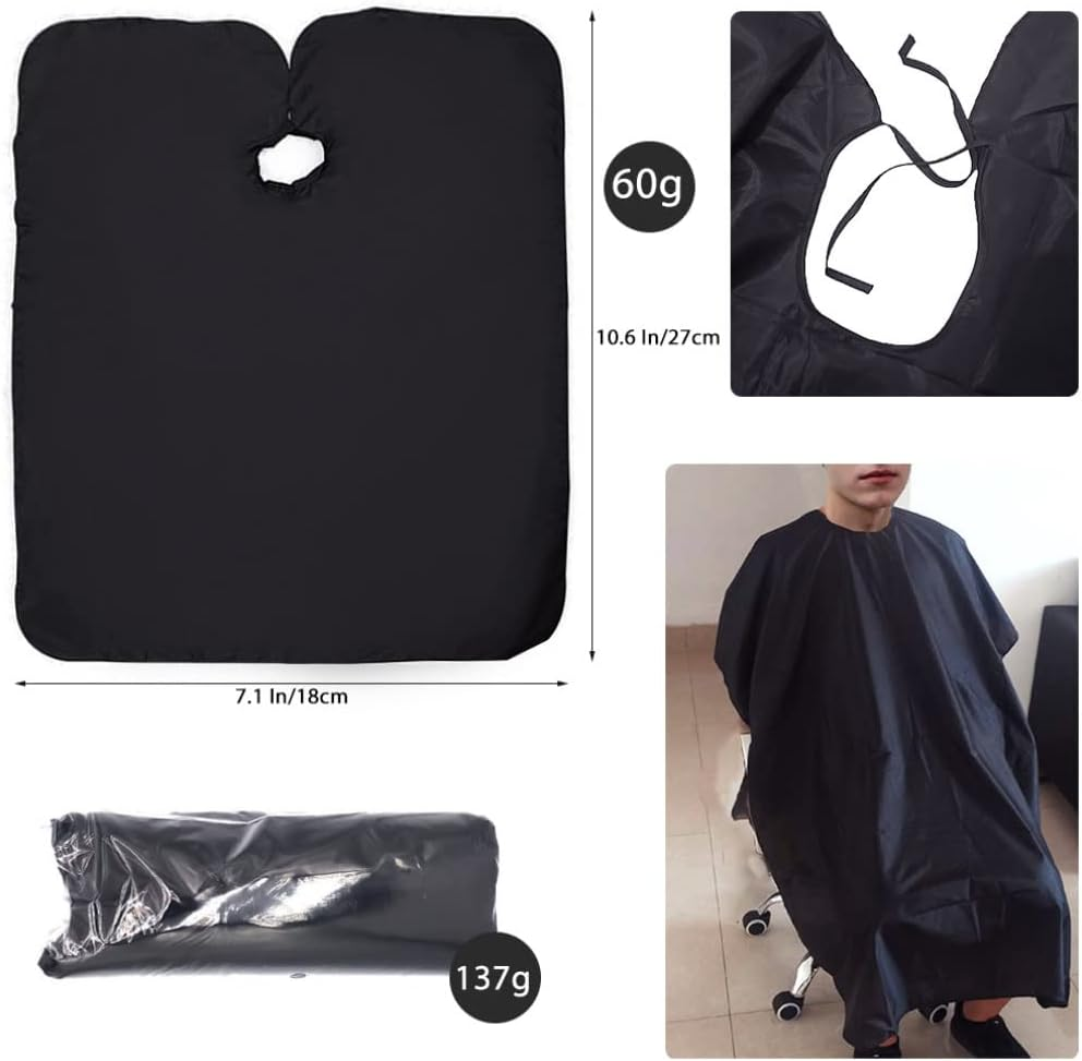 Barber Cape with Neck Duster Brush Hairdressing Tools for Salon Black 2PCS Haircut Gown image number 1