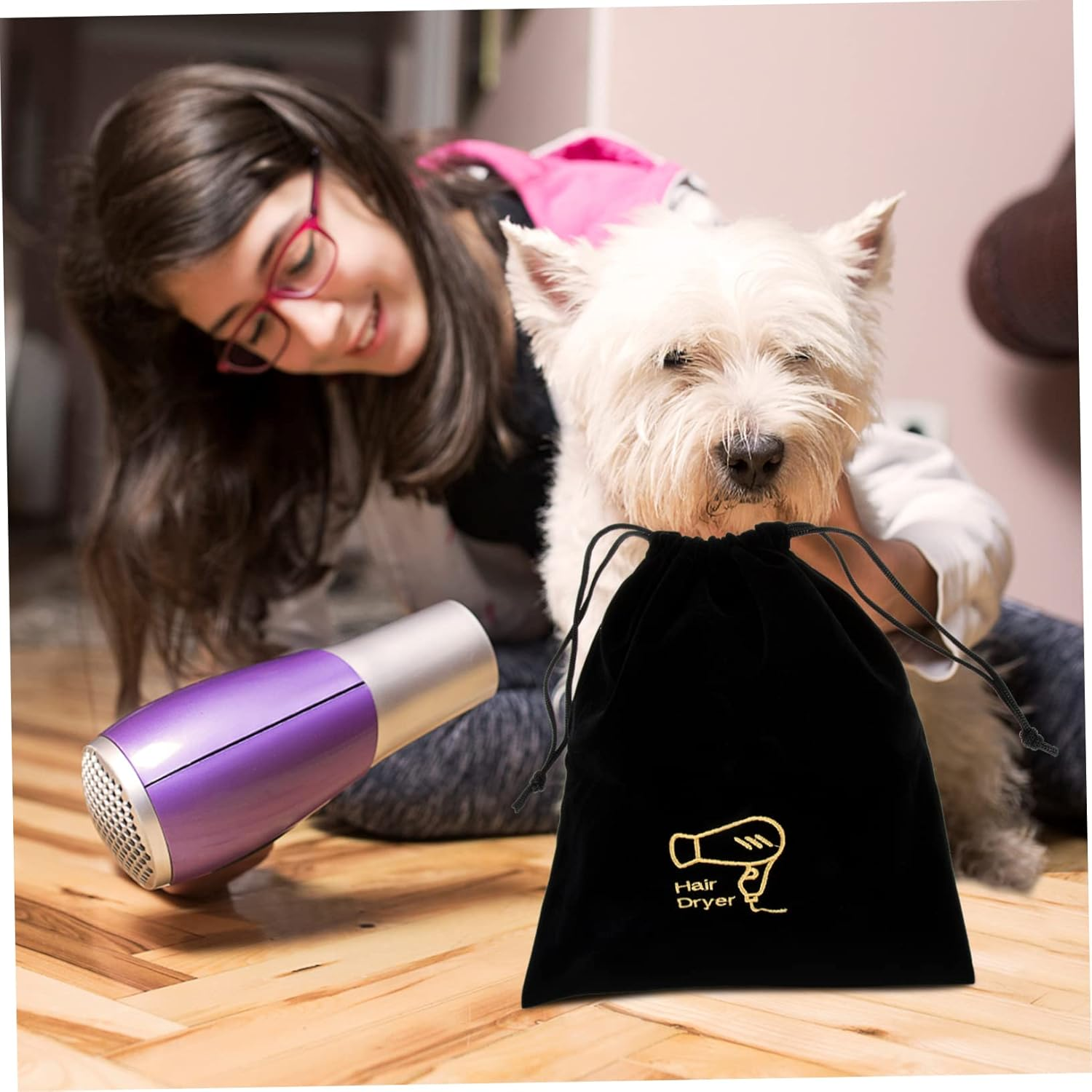 Healvian 2Pcs Drawstring Hair Dryer Bags Storage Pouches for Travel Dorm Bathroom Use Smooth Lint Protection image number 6