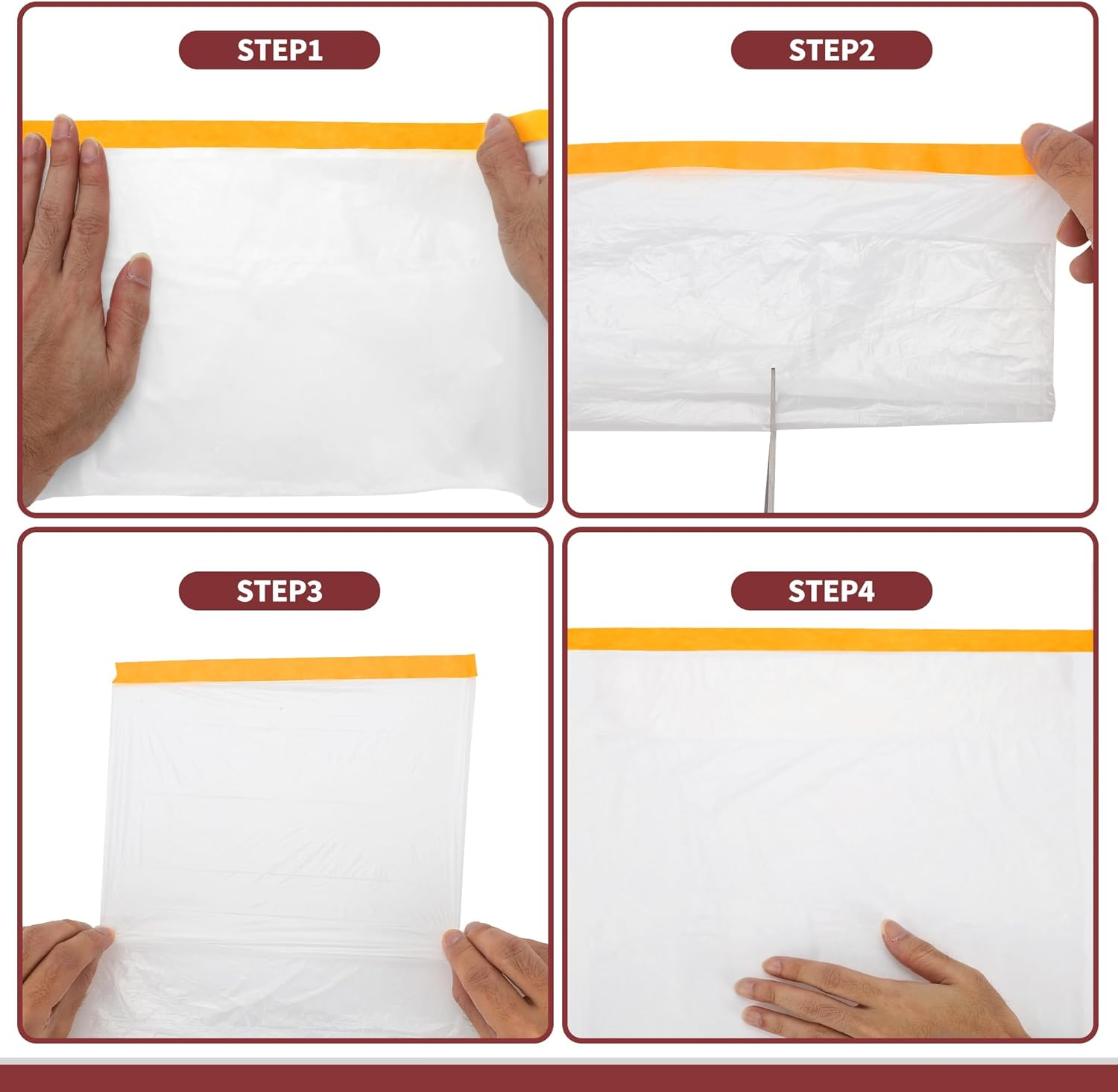 X AUTOHAUX 1 Pcs for Wall Covering Frames Cars Auto Body Paint Supplies Pre-Taped Masking Film Plastic Cover 1000X180Cm / 32.81Ftx70.87" White Orange PE Film