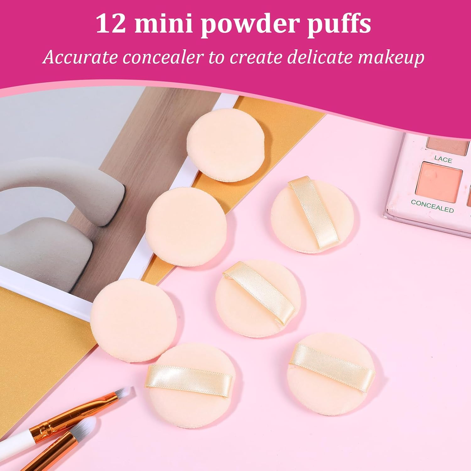 12 PCS Small Powder Puff Mini, Makeup Powder Puff Skin Color Soft Small Powders Puffs 1.5 Inches Powders Pact Microfiber Makeup Sponges Finger-Sized Makeuppuff for Women image number 2