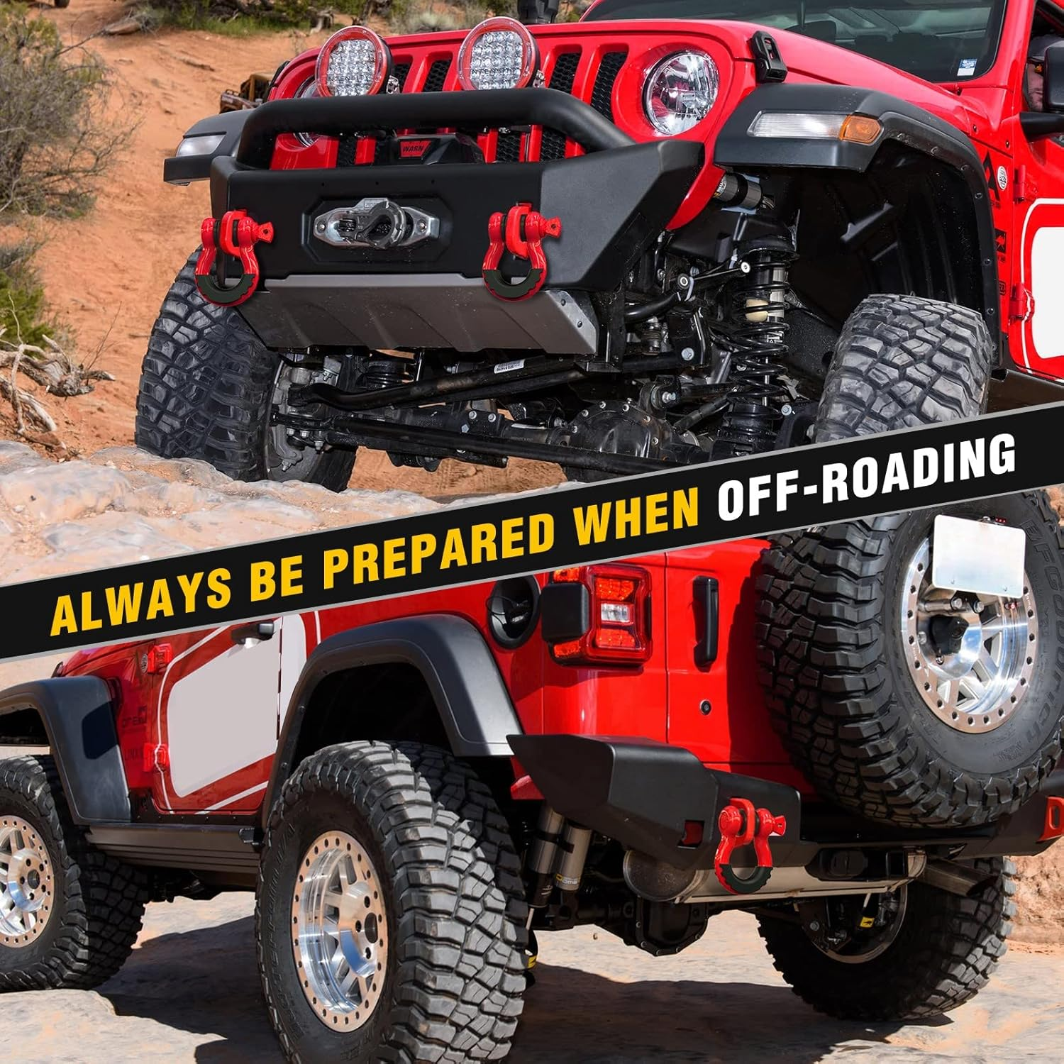 Nilight 2 Pack 3/4" D-Ring Shackle 4.75 Ton (9500 Lbs) Capacity with 7/8" Pin Heavy Duty off Road Recovery Shackle with Isolators & Washer Kit for Jeep Truck Vehicle, Red (90053B) - 1/2" Shackles 2Pcs image number 3