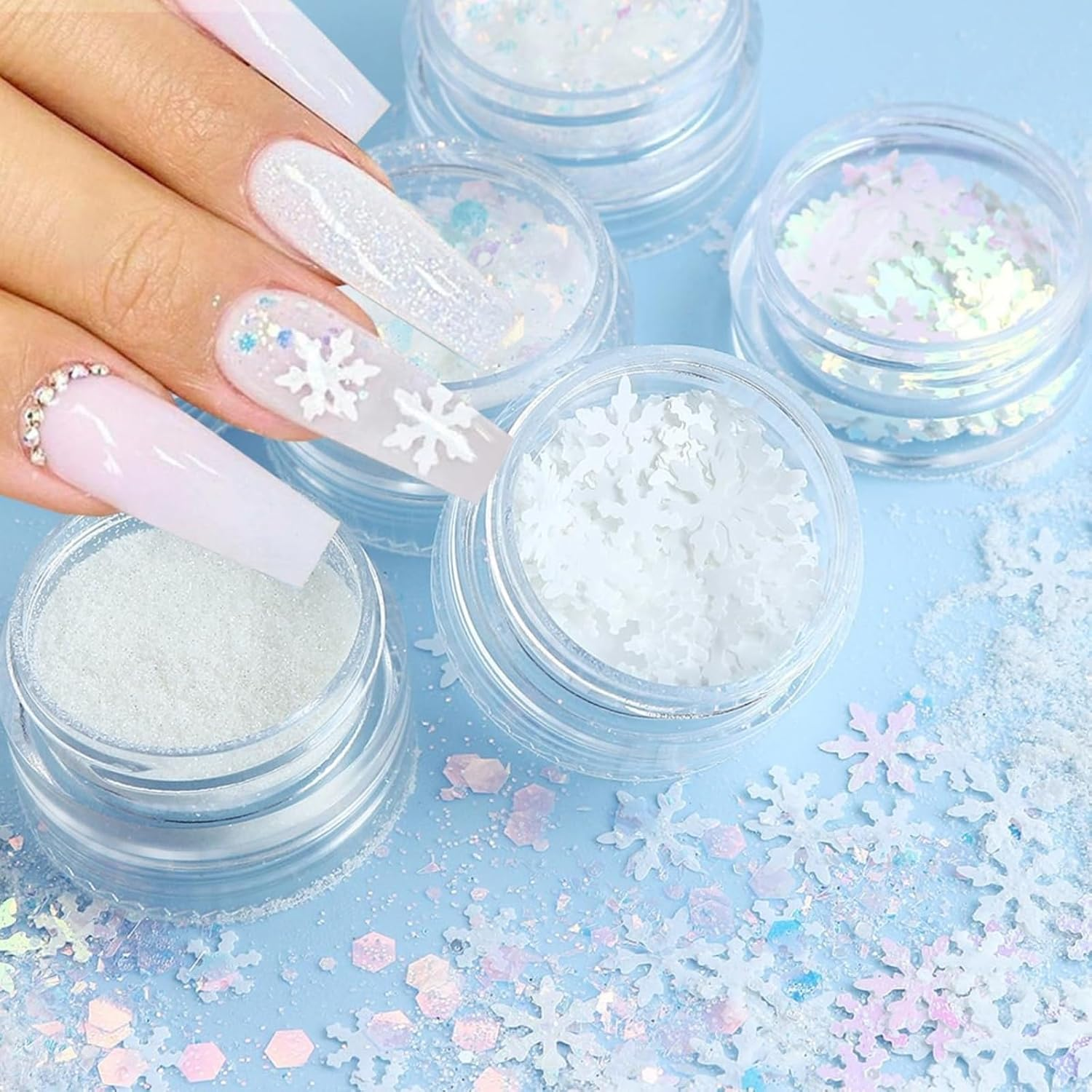 Itadaku 6 Boxes Christmas Snowflake Nail Glitter Set, Holographic Sequin Flakes for DIY Nail Art Decoration, Holiday Designs image number 4