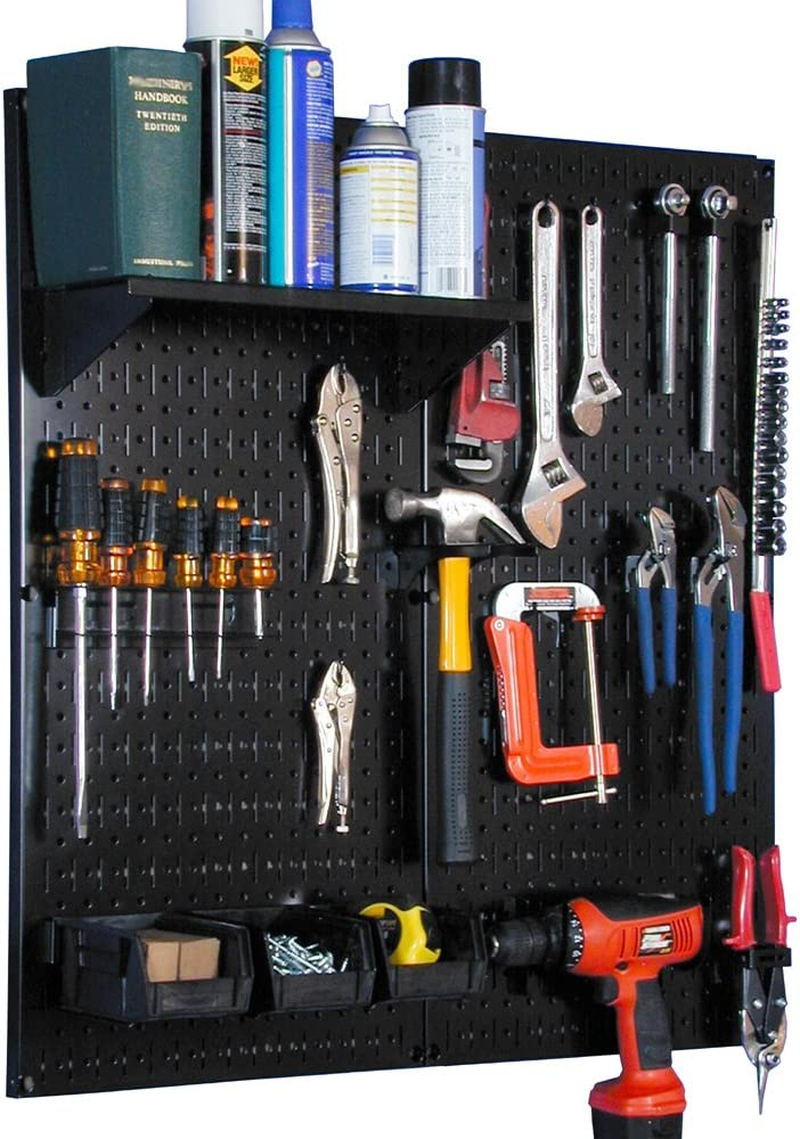 Wall Control 30-WGL-200 BB Metal Pegboard Utility Tool Organizer Storage Kit - Black Pegboard & Black Accessories