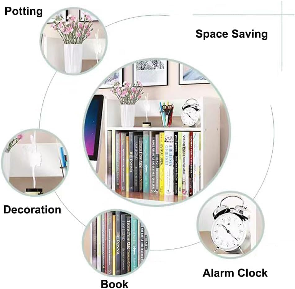 Hbluefat Desktop Bookshelf, 2-Tier Wood Desk Display Stand Organizer, Small Tabletop Bookcase Storage for Home Office, Living Room, Bedroom (Teal)