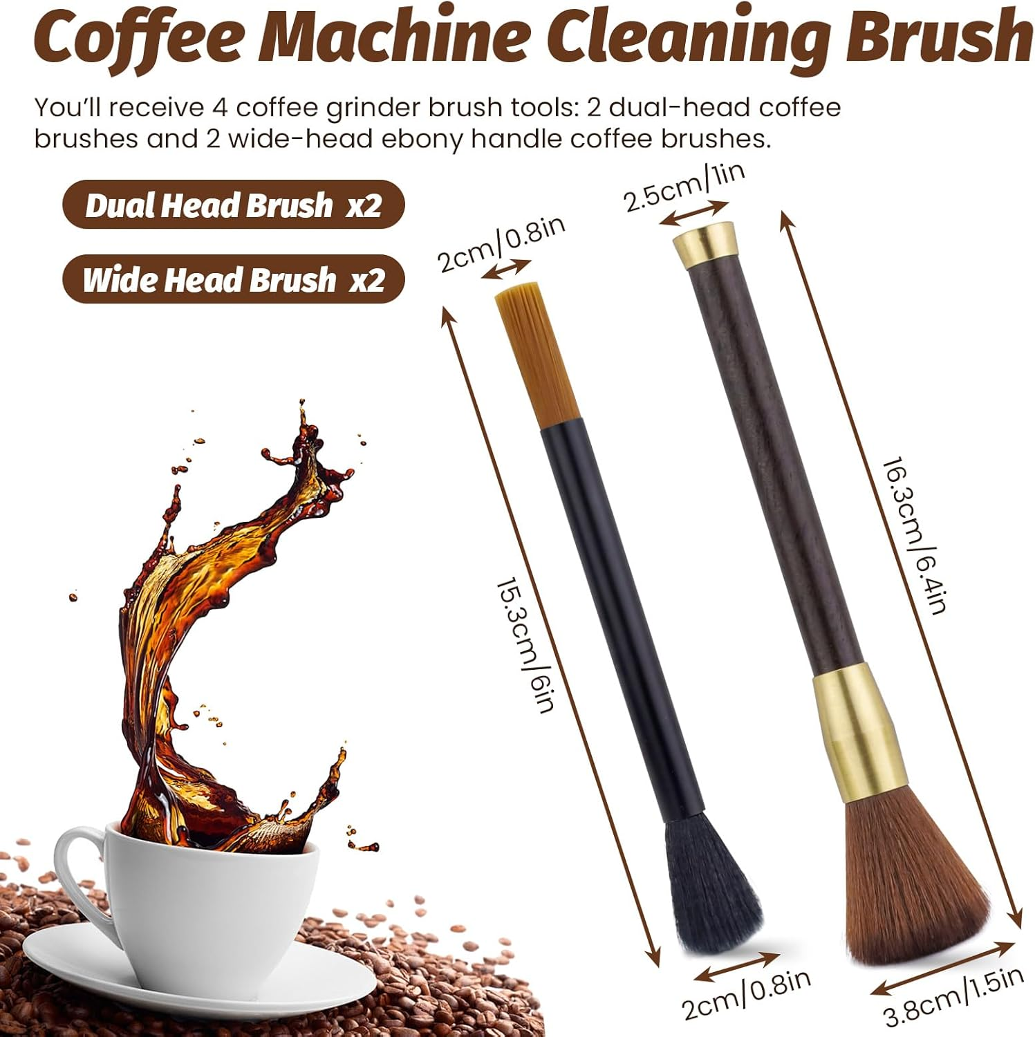Sekonow 4 Pack Coffee Grinder Cleaning Brush, 2-Sided Brush & Ebony Wood Grinder Cleaner Accessories, Barista Tools for Espresso, Coffee Machine, Keyboard