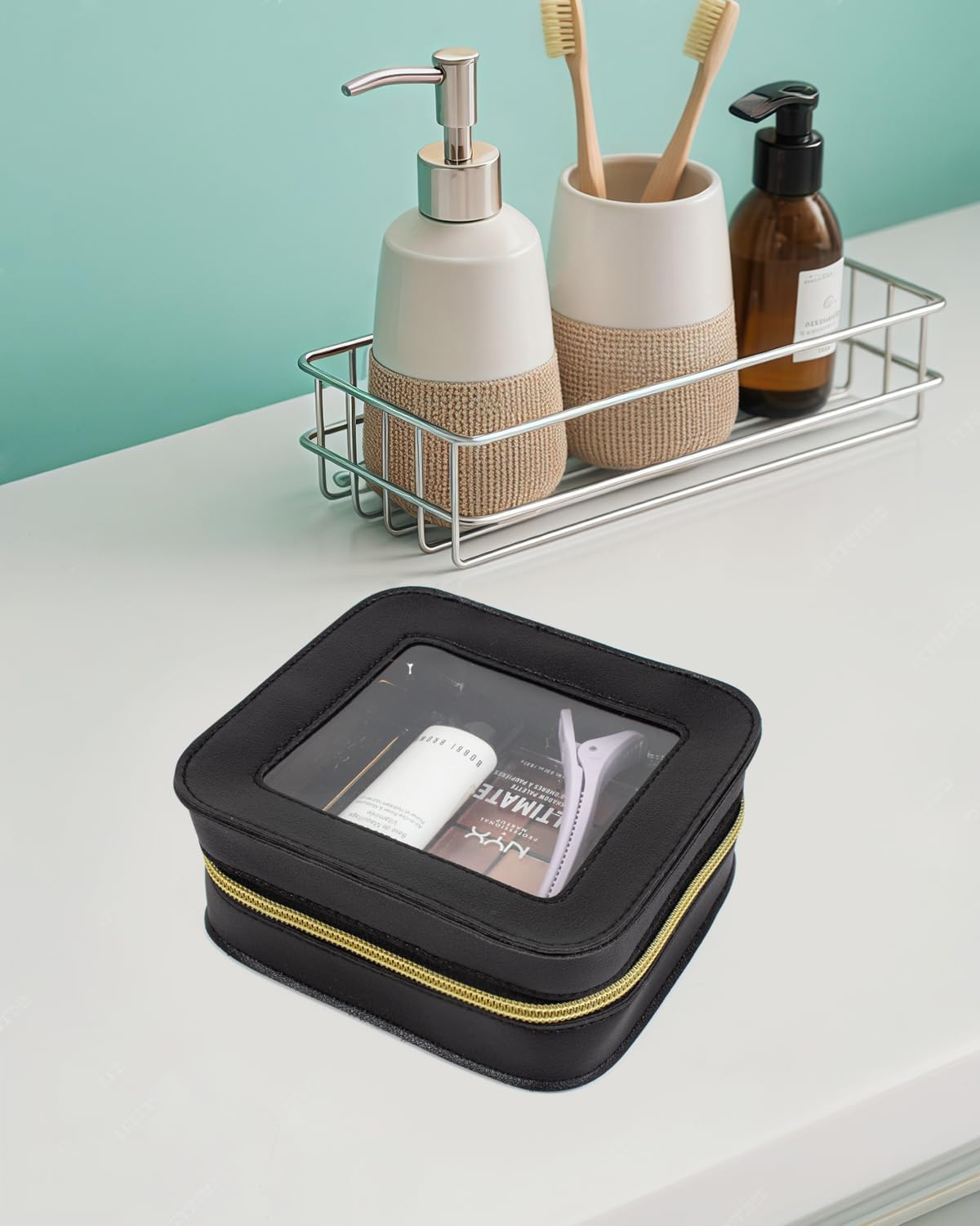 DDPOND Mini Makeup Bag,Clear Makeup Bag Cute Travel Makeup Case Pouch Purse Essentials Car Accesories for Women,Travel Essentials Organizers (White, Mini)