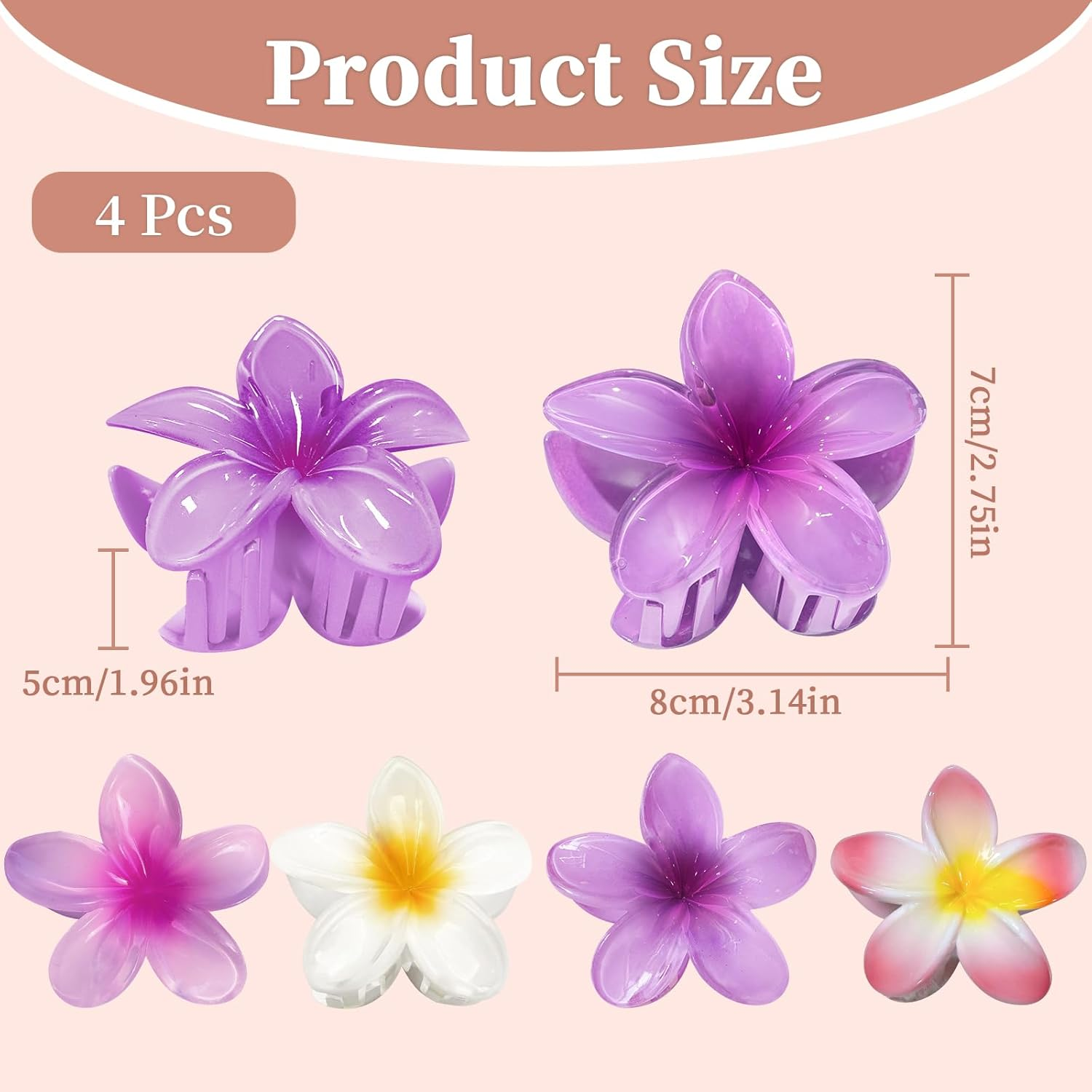Flower Hair Clips, 4 Pieces, Hawaiian Flower Hair Clips, Fioris for Summer Hair for Girls, Fashion Non-Slip Hair Clips for Women Girls image number 5