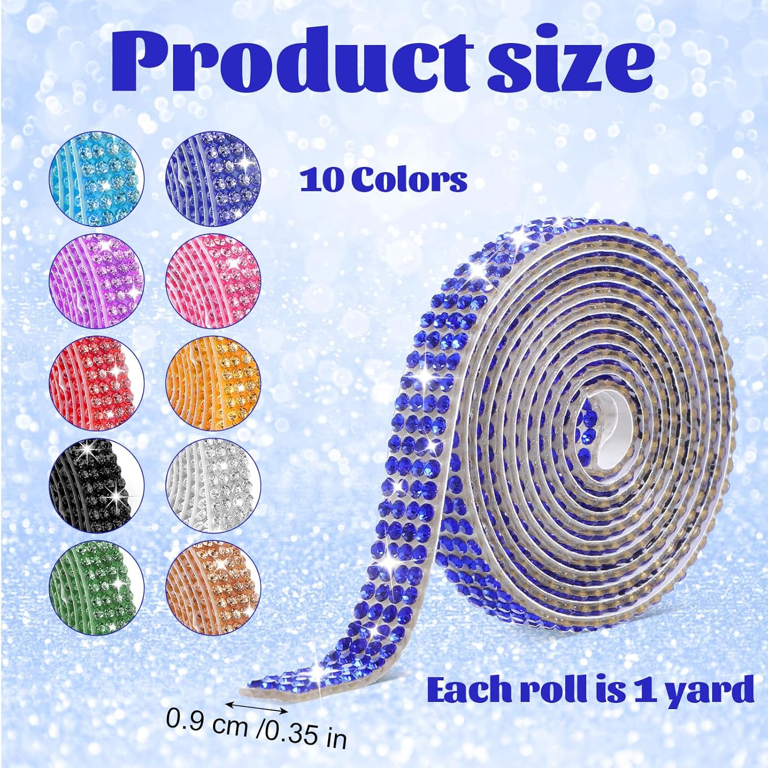 10 Rolls Self Adhesive Rhinestone Ribbon Crystal Diamond Tape Assorted Colors Rhinestone Strips for DIY Phone Car Rhinestone Hat Band Decorations Glitter Arts Crafts Sticker (Each Roll 1 Yard) - Multicolour 3 image number 5