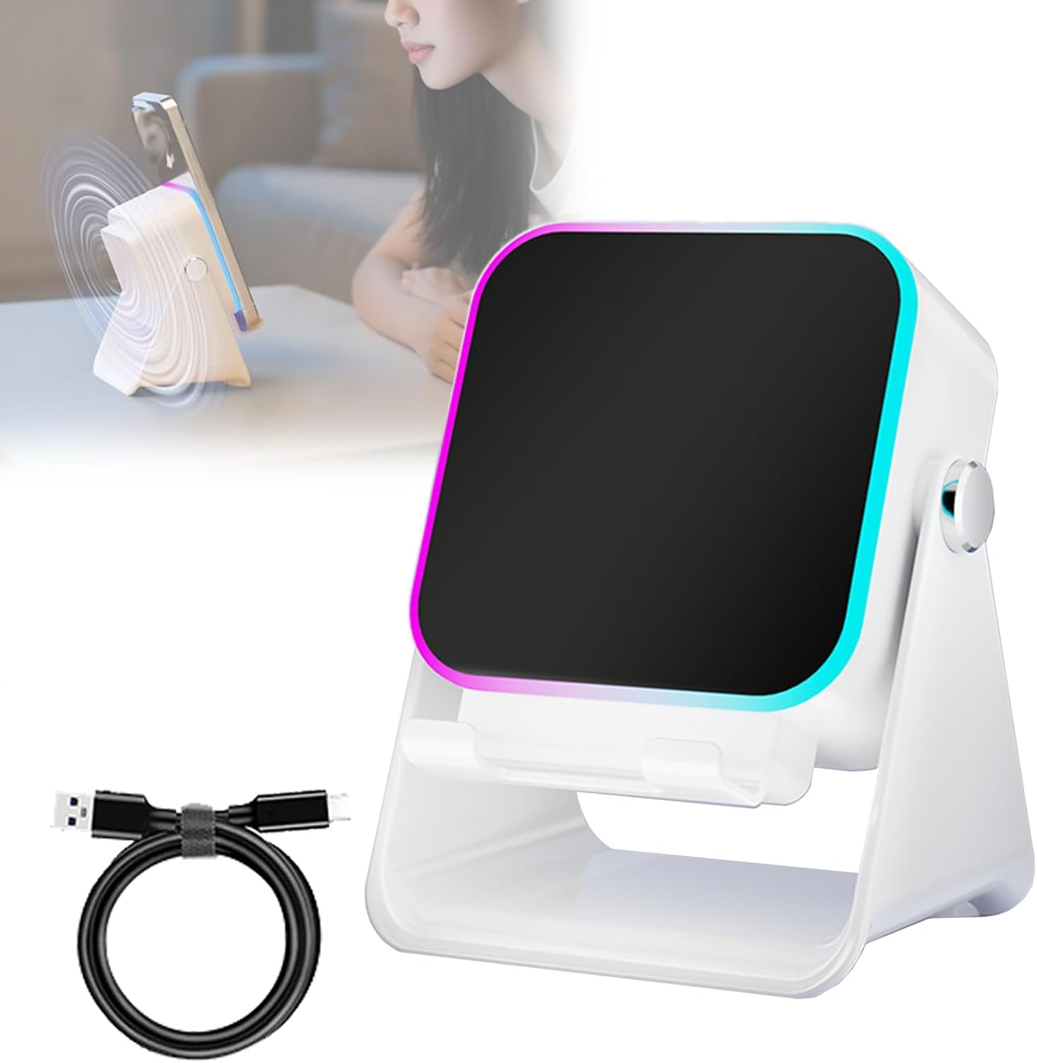 5 in 1 Wireless Induction Bluetooth Speaker, Wireless Induction Speaker with Adjustable Phone Stand, 8 Colors RGB Ambient Light, Bluetooth 5.2, Fast Connect Audio Player (2*White)