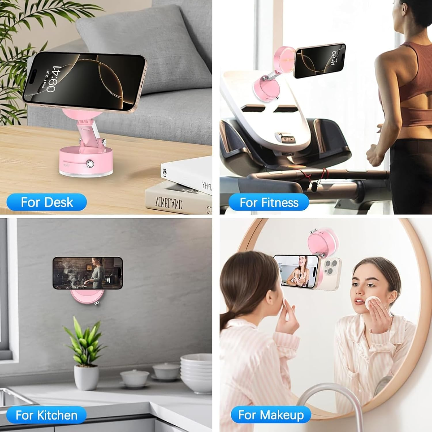 Vacuum Magnetic Phone Holder, 2025 New Foldable & Retractable Car Mount, 360&deg; Adjustable Suction Cup Stand for Iphone 16/15/14/13/12 & Suction Phones, Idea for Car/Mirror/Gym/Smooth Surfaces (Pink) image number 1