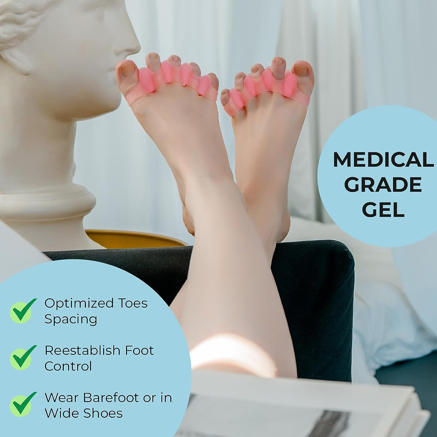 (4 Pieces in Two Types) Toe Separators & Toe Spacers for Feet Men and Women, Fast Pain Relief from Hammer Toe & Bunions, Medical Grade Gel Hammer Toe Corrector Straightener for Walking & Yoga image number 6