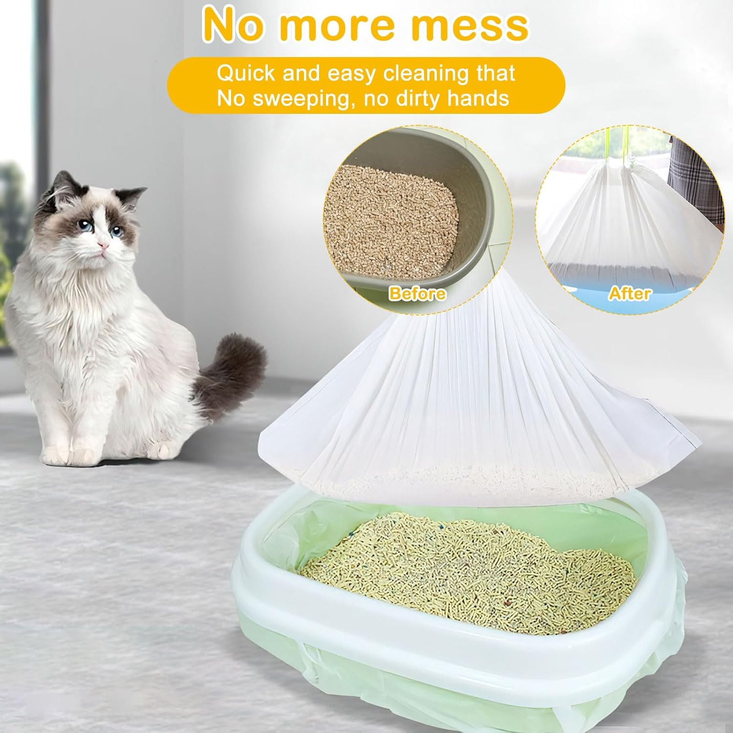 HENGBIRD Cat Litter Box Bag 1 Roll 20 Pieces Cat Litter Box Bag with Drawstring Thickened Bag for Cat Litter Tray Tear-Resistant Cat Litter Tray Bag Strong Load Capacity 79 X 45 Cm image number 6