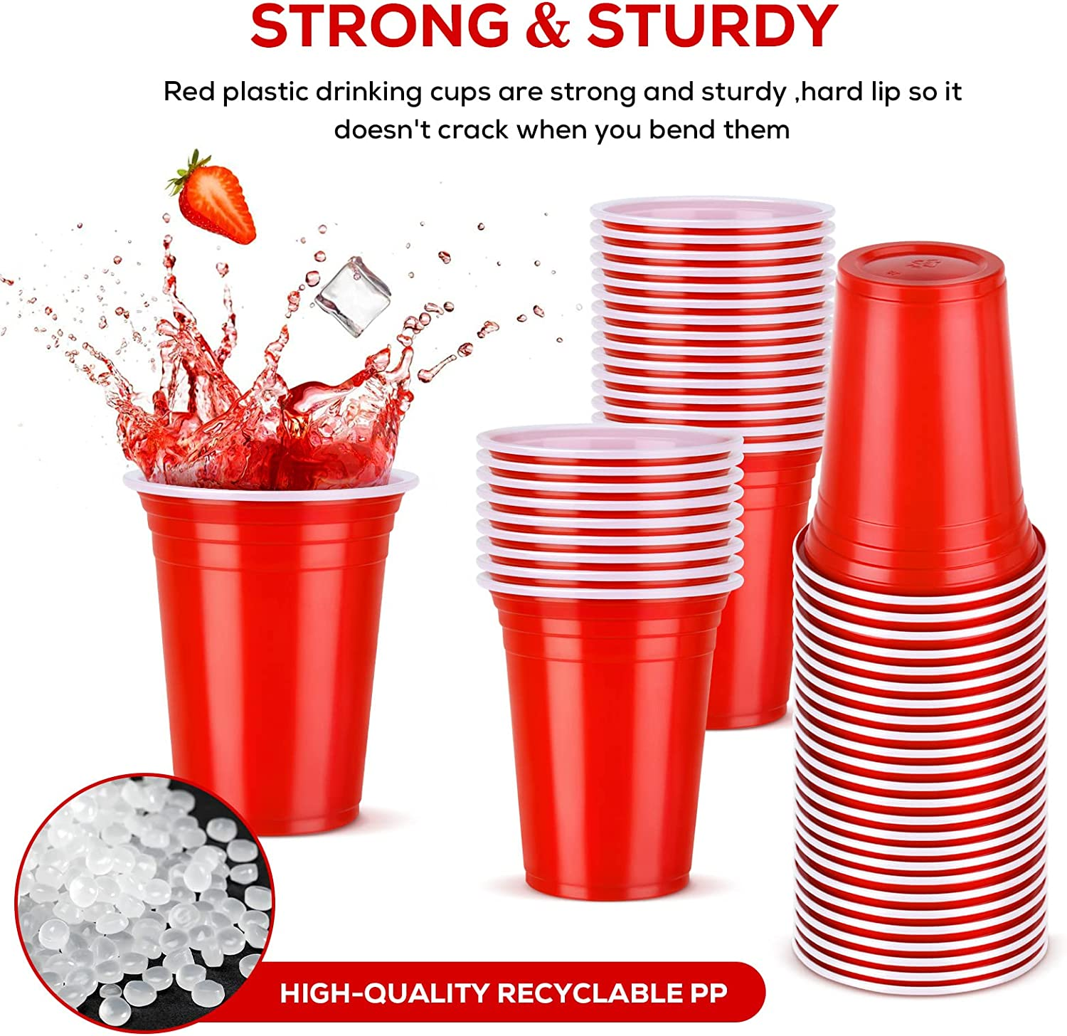 12Oz Red Plastic Party Cups: 100 Pack Reusable Blank Plastic Cups Food-Grade Party Cold Drink Cups for Parties, Weddings, Events or DIY Projects