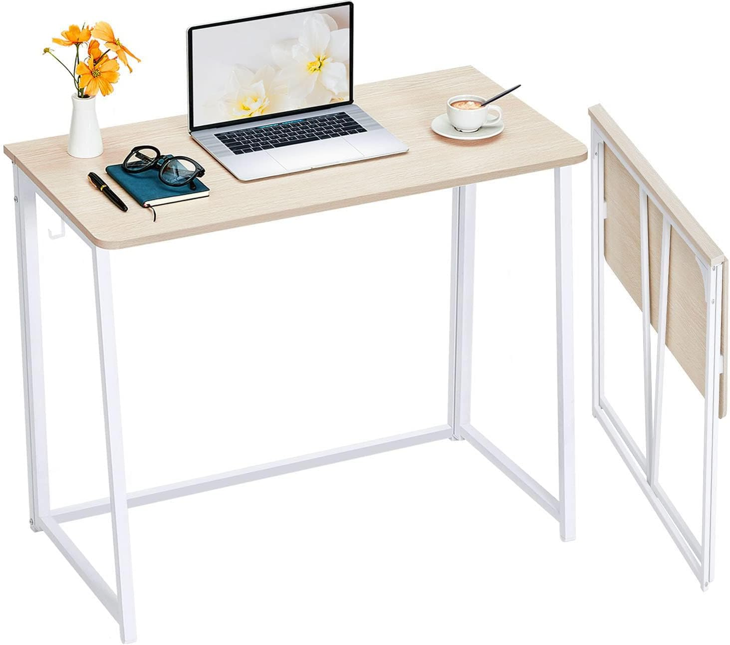Folding Desk, Foldable Desk 80Cm for Small Spaces, Space Saving Computer Table Writing Workstation for Home Office, Easy Assembly (Oak, 80 X 40 CM) image number 6