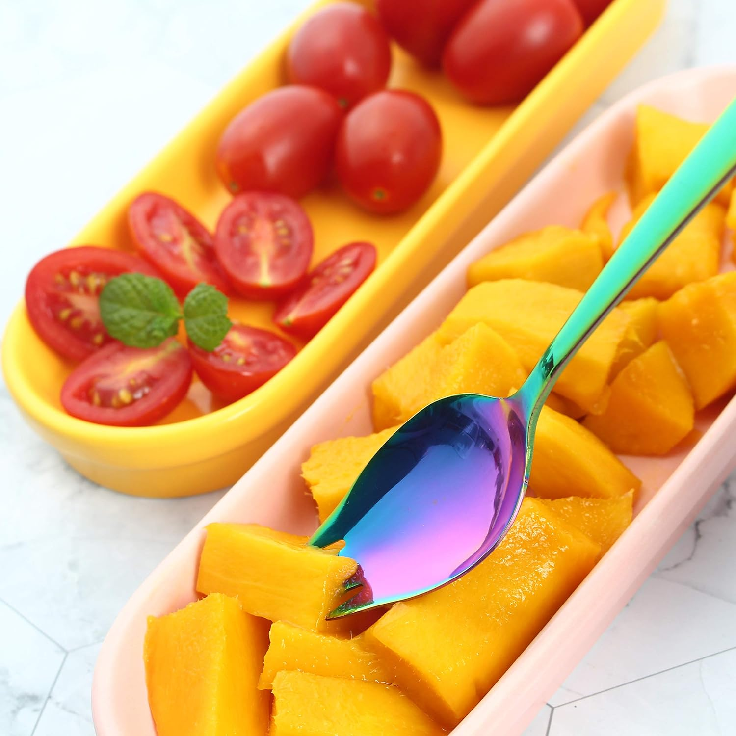 JUCOXO Sporks 4 Pack Stainless Steel Sporks 5.9 Inch Spork Spoon for Ice Cream Spoon Salad Forks, Fruit Appetizer Dessert Spoons (Multicolor) image number 1