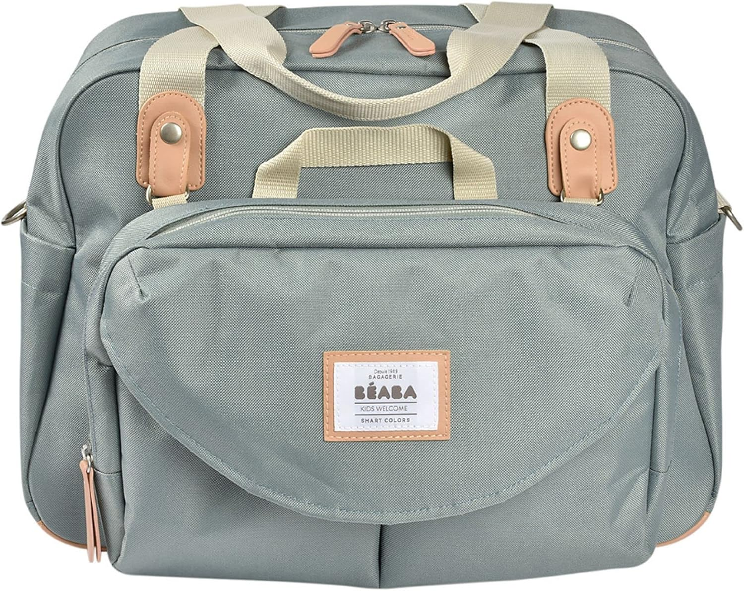 B&eacute;aba, Gen&egrave;ve II 940271 Modular Changing Bag with Multiple Compartments, Removable Front Pocket, Changing Mat, Insulated Lunch Bag, Pram Attachment System, Sage Green