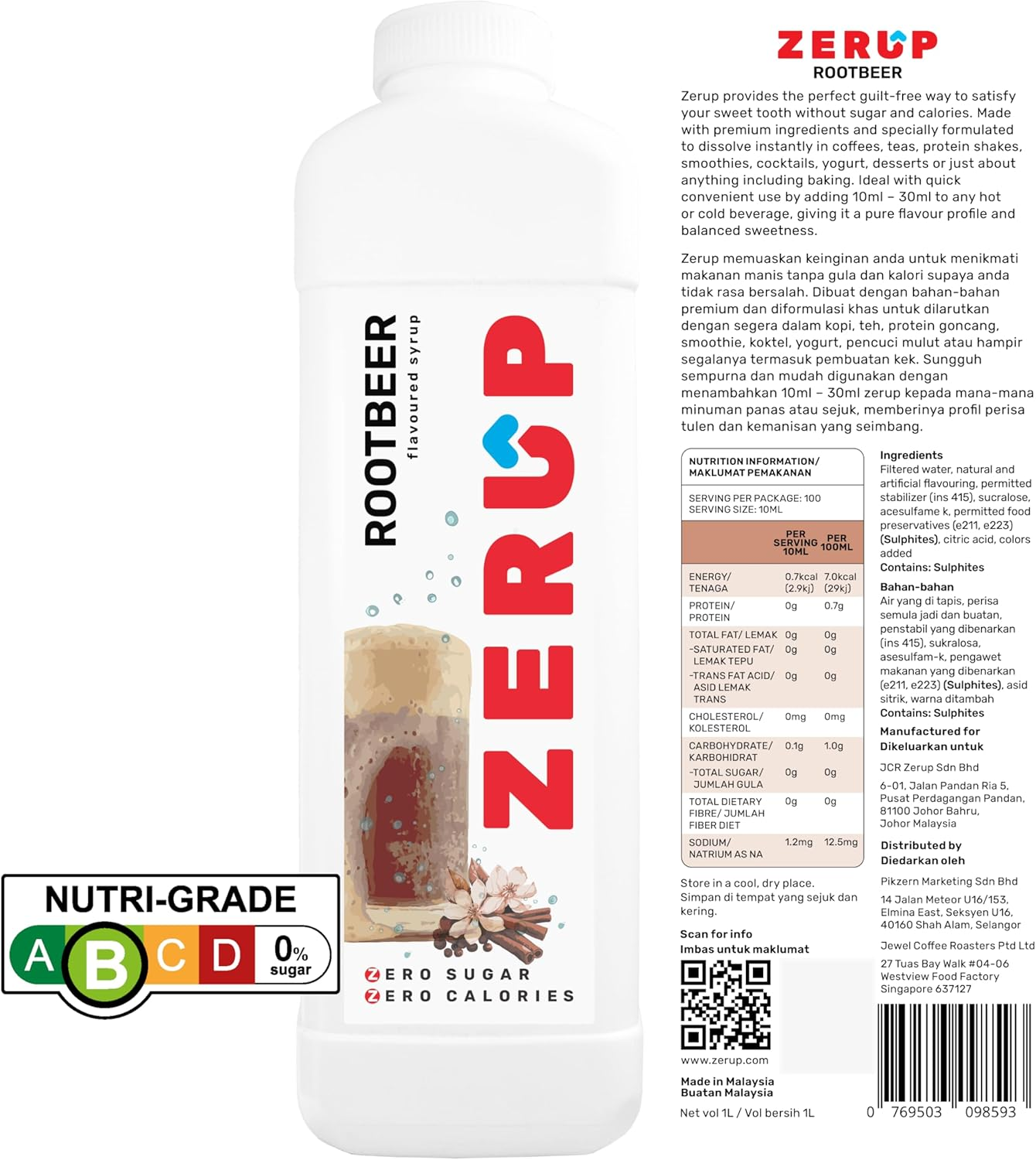 Zerup Zero Sugar Root Beer / Sarsaparilla Flavoured Syrup 1L Bottles, Sugar Free Syrup, Root Beer / Sarsaparilla Flavour Drink Mix, Low Calorie Flavourings for Milk Shakes, Cocktails, Teas, Gluten Free, Keto Friendly, Halal image number 5