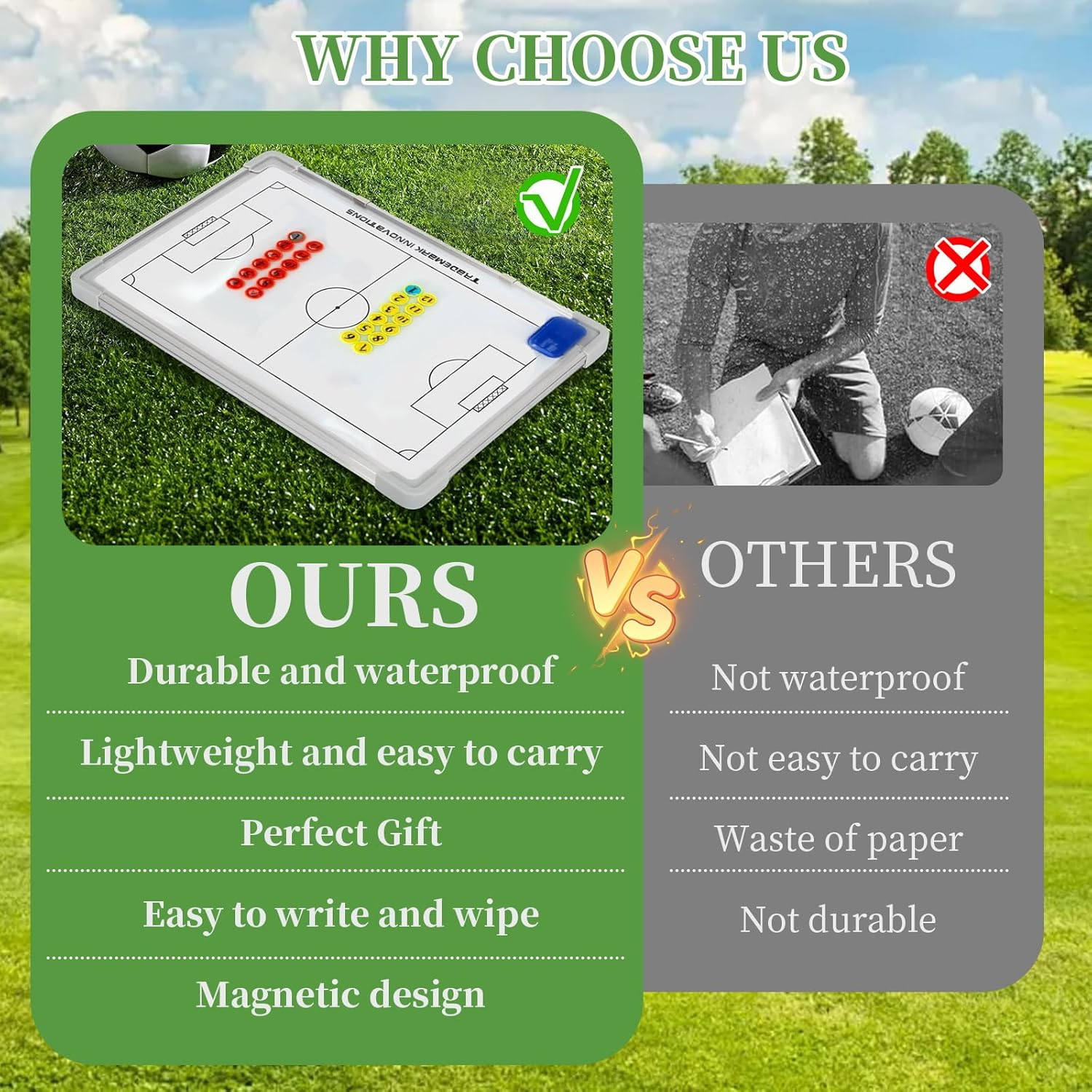 Soccer Tactical Whiteboard Wall-Mounted Waterproof Magnetic Strategy Coaching Board Full-Court Half-Court Football Sand Table Drills Whiteboard Dry Erase Soccer Double-Sided Clipboard for Training image number 3