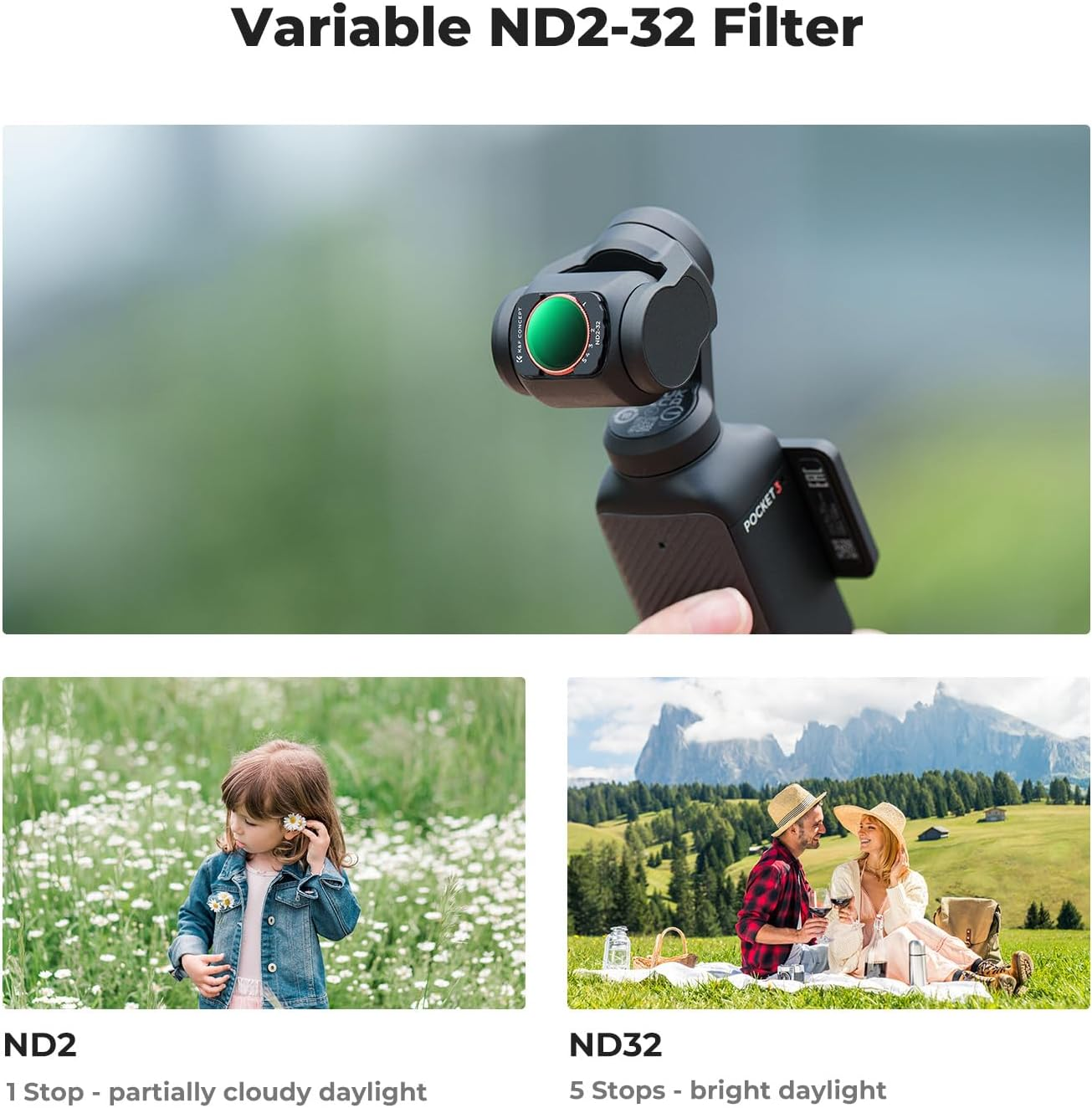 K&F Concept Magnetic Effect & ND & CPL Filter Set Compatible with DJI Osmo Pocket 3, 3 Pack CPL Black Diffusion 1/4 ND2-32 Filters Accessories, HD Optical Glass/Multi-Coated image number 6