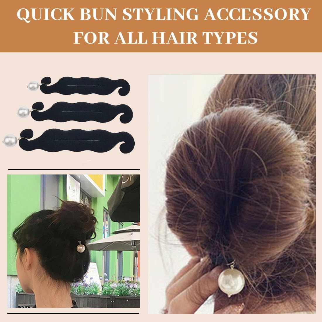 JYNXOR Hair Bandouchi, Pack of 3 Magic Hair Buns, Hair Accessories, with Pearl Buns, Hair Bun Maker, Hair Bun Maker, for Hair Bun and Bun image number 4