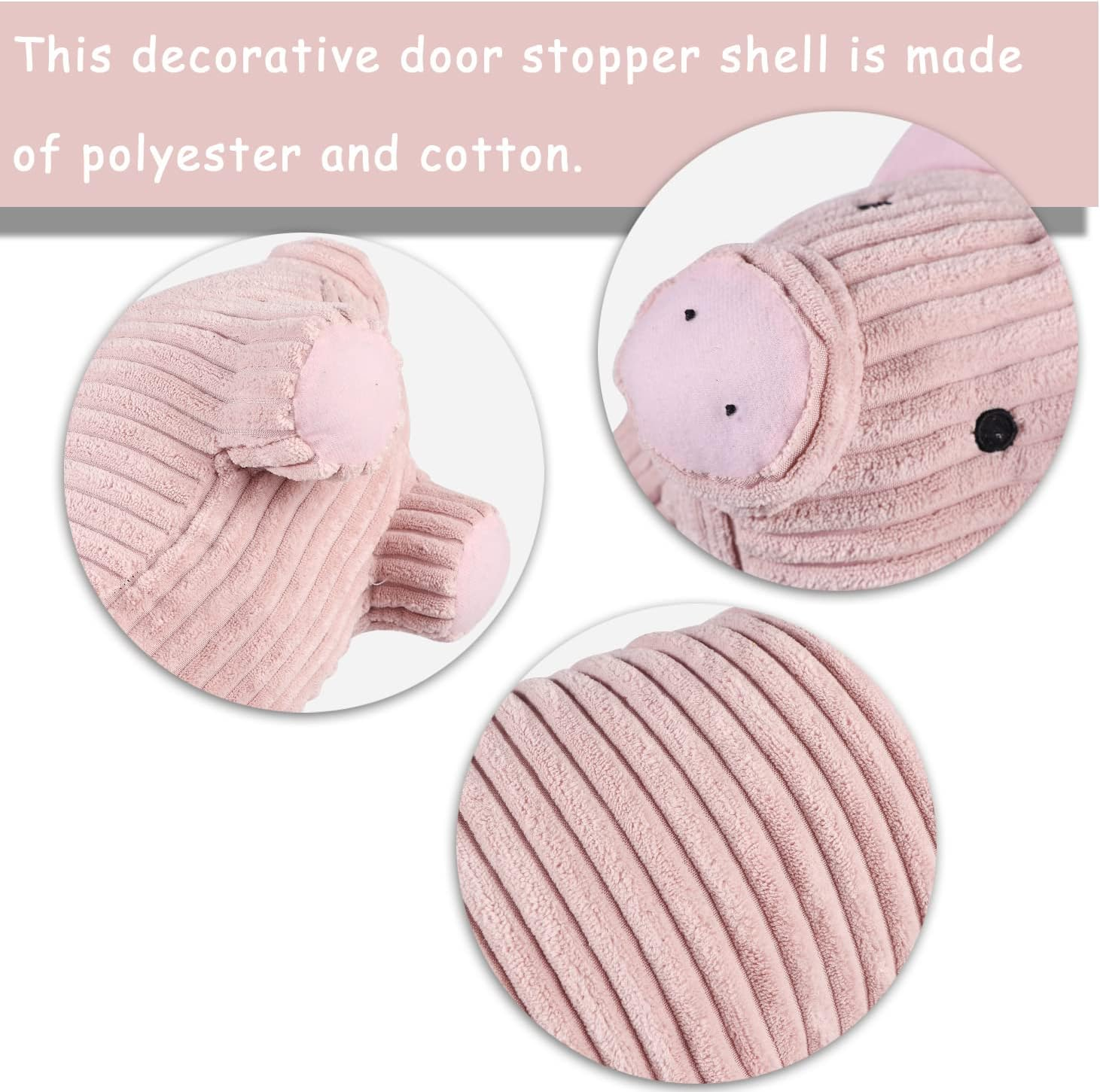 SANFERGE Cute Decorative Door Stopper for Home and Office Floor Door Stops, Fabric Animal Weighted Heavy Wall Protectors, Pink Pig